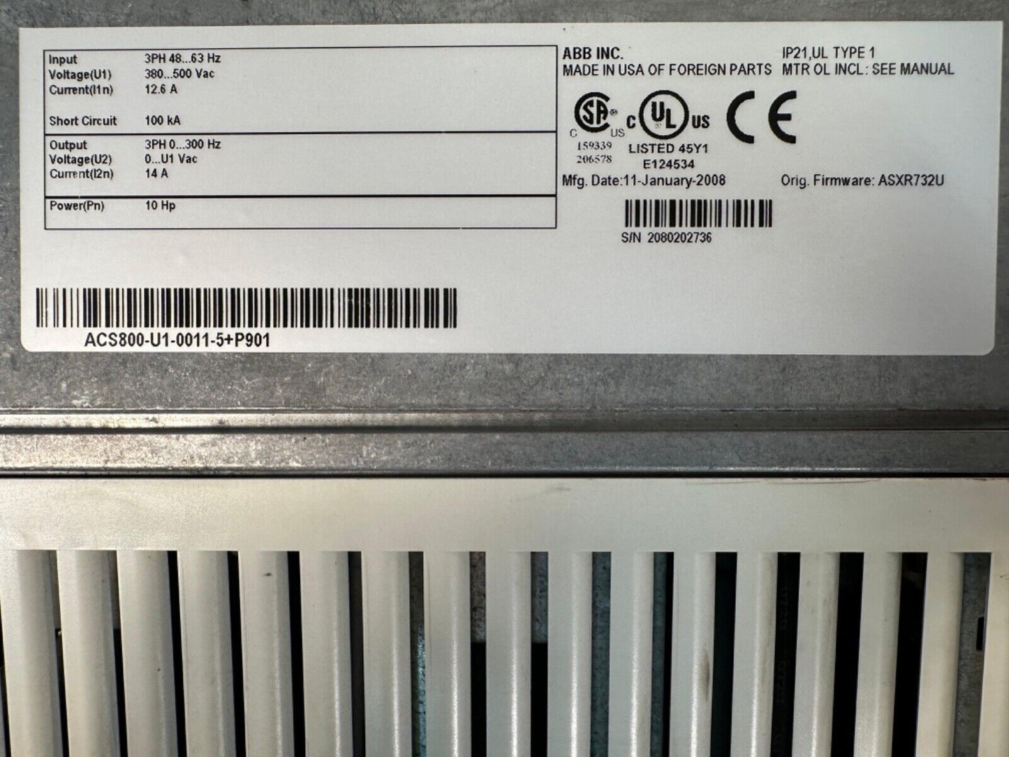 ABB ACS800 Variable Frequency Drive indoor ACS800U100115P901 (1A-29)