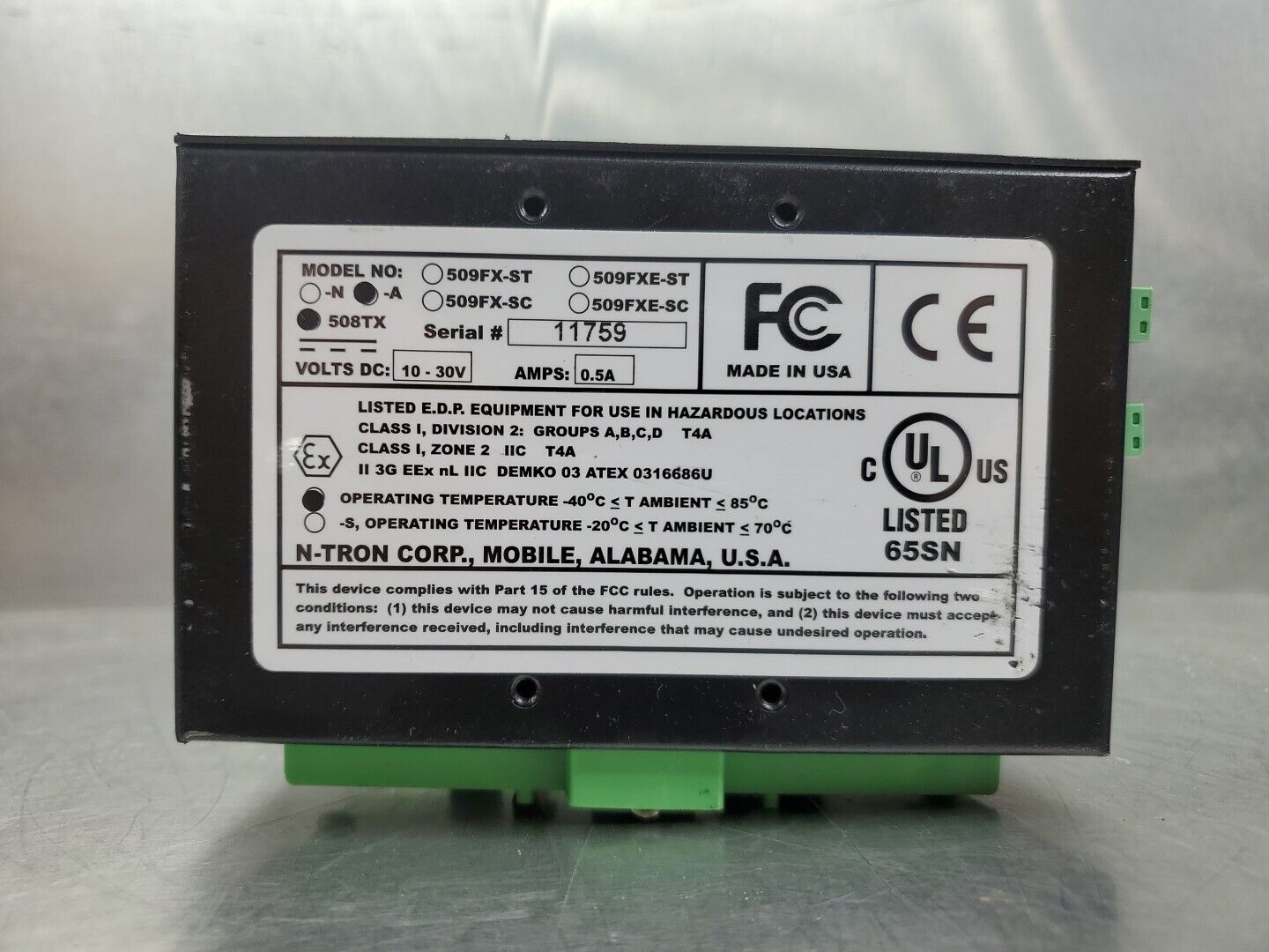 N-TRON 508TX-A INDUSTRIAL ETHERNET SWITCH, 8-PORT 10-30V 1.0A. 3D-8