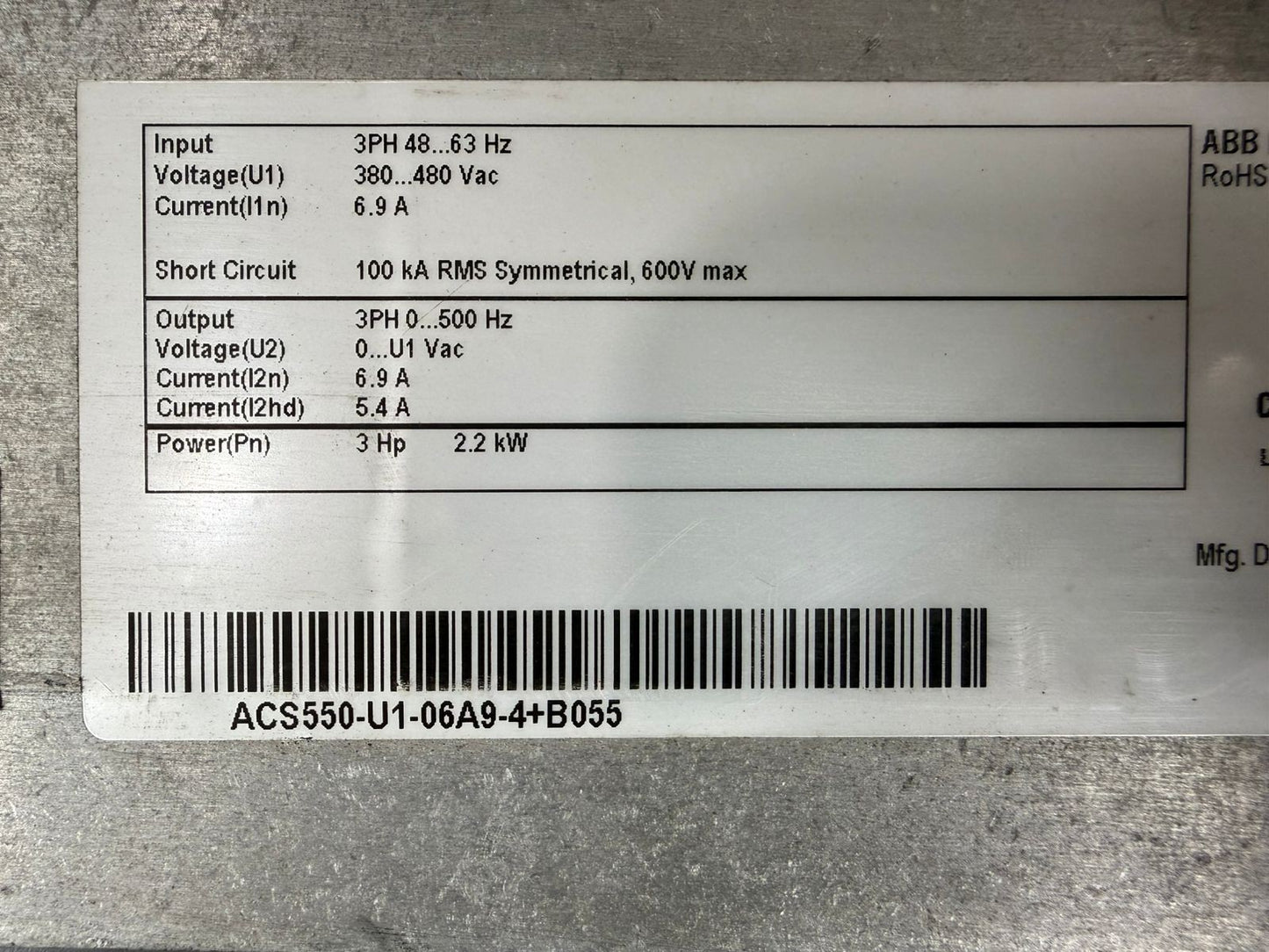 Abb ACS550-U1-06A9-4+B055 Vfd Drive 3hp 380-480vac 0-500hz (8.3.5)