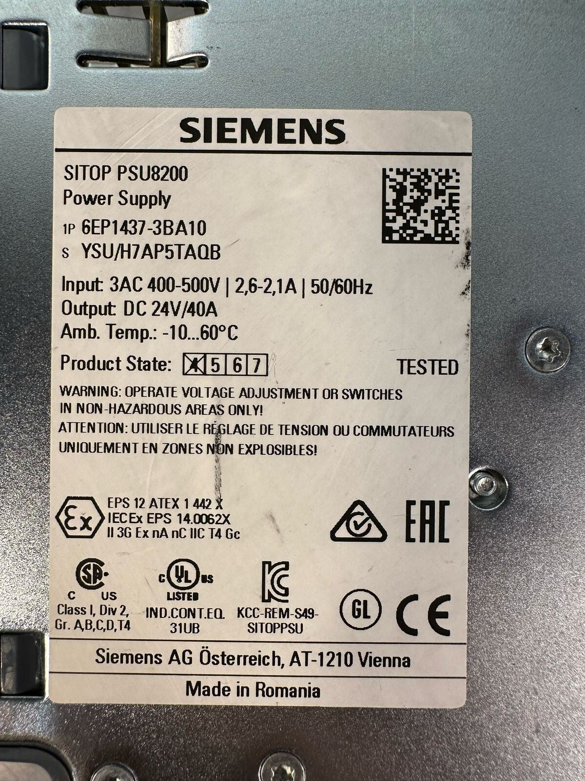 Siemens 6EP1437-3BA10 SITOP PSU8200 POWER SUPPLY (8.3.2)