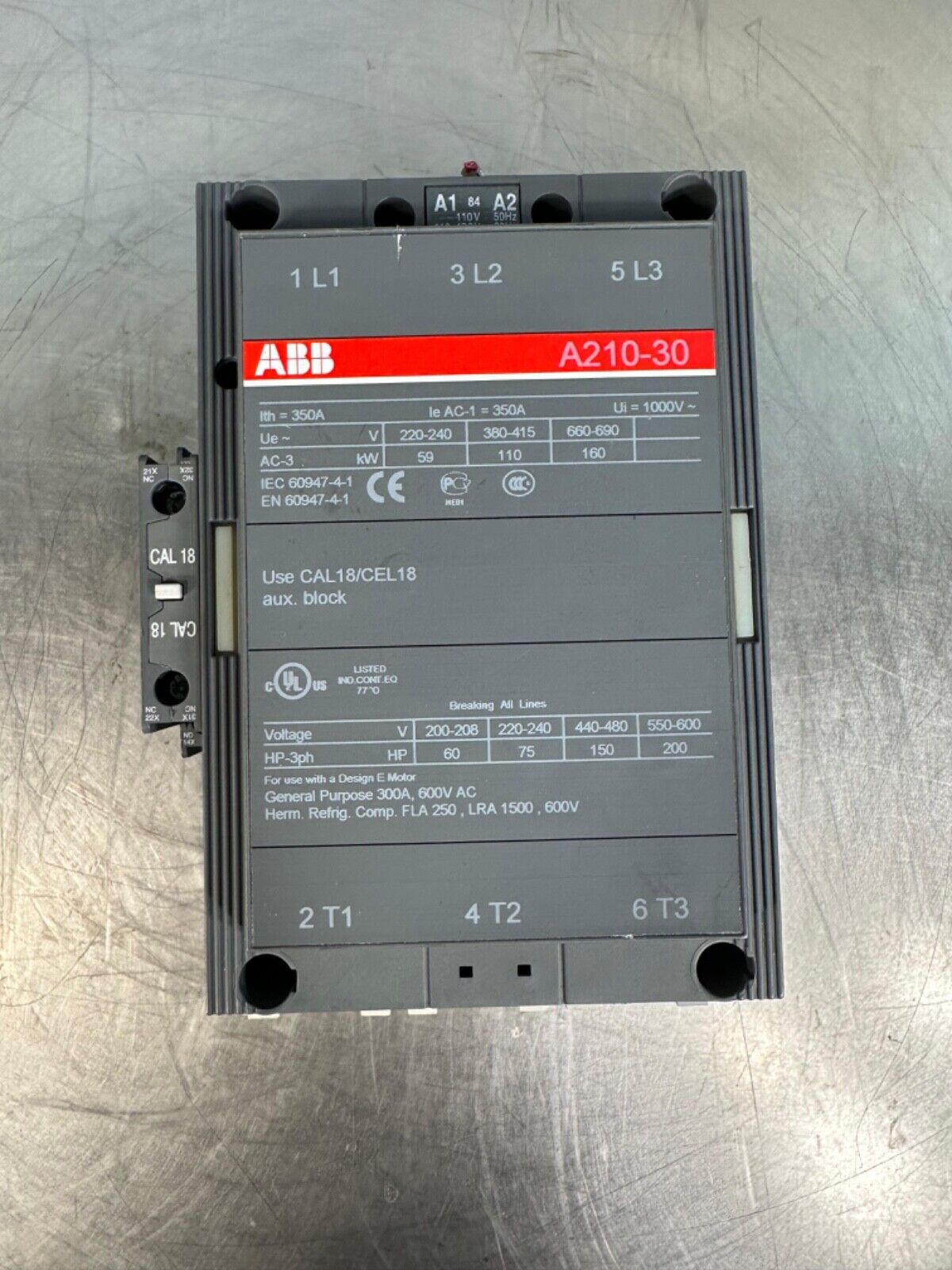 ABB A210-30 CONTACTOR 3 POLE 350 AMPS (4A-30)