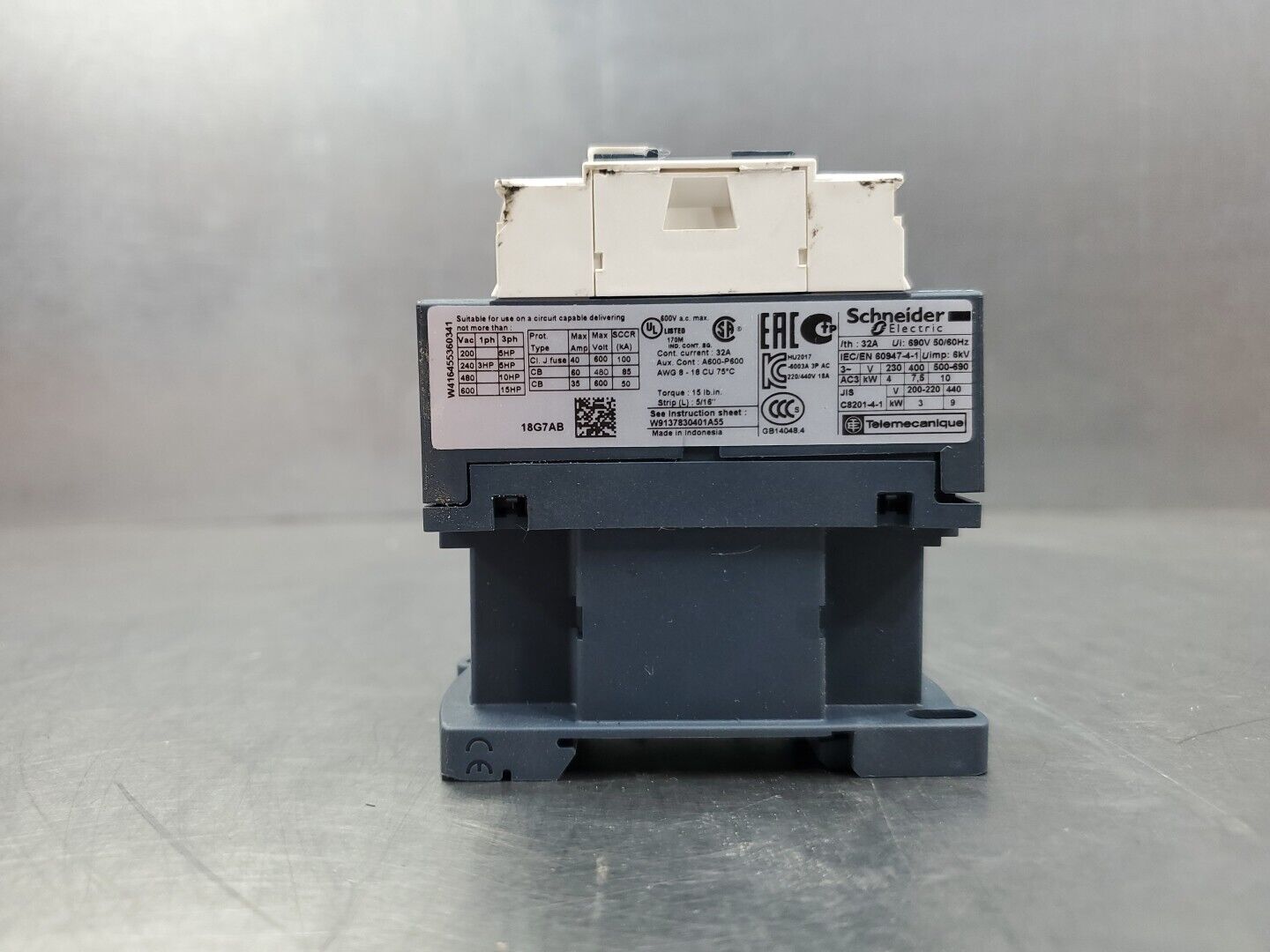 TELEMECANIQUE LC1D18 32A 3-15HP Contactor Module. 4B-36