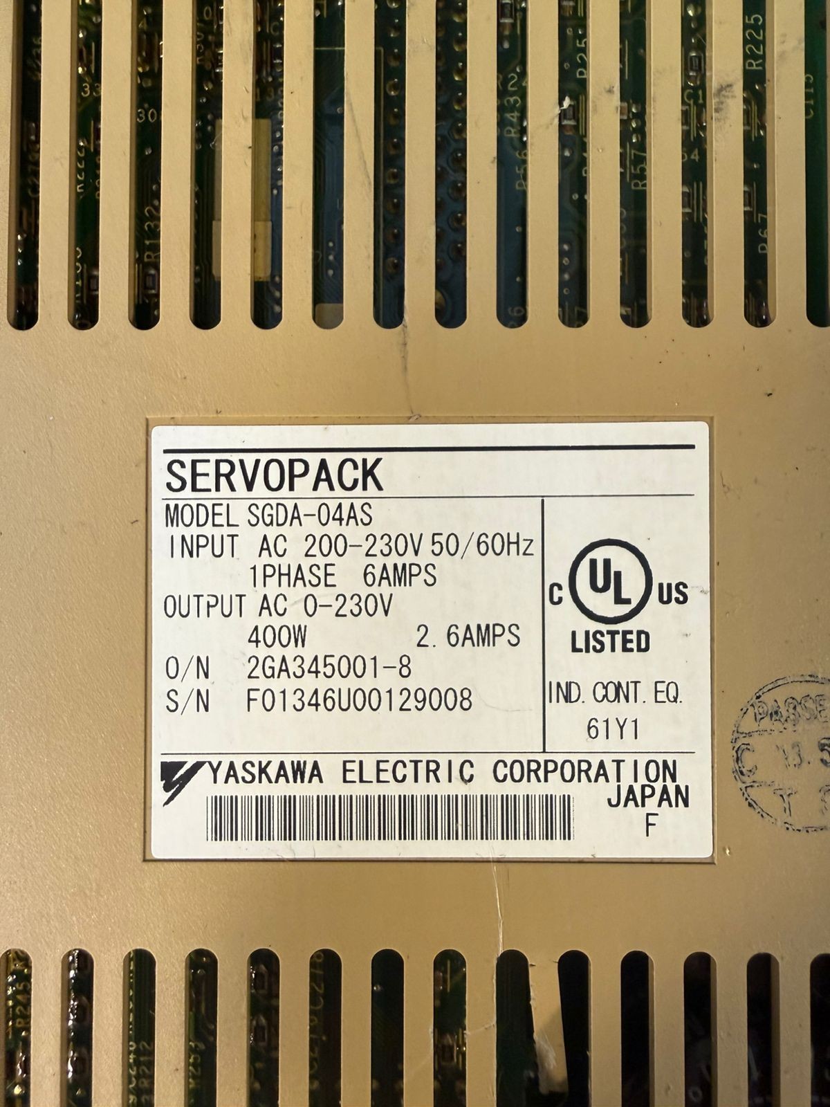 Yaskawa SGDA-04AS 1 PH Servopack 200-230Vac 6.0A (1.5.1)
