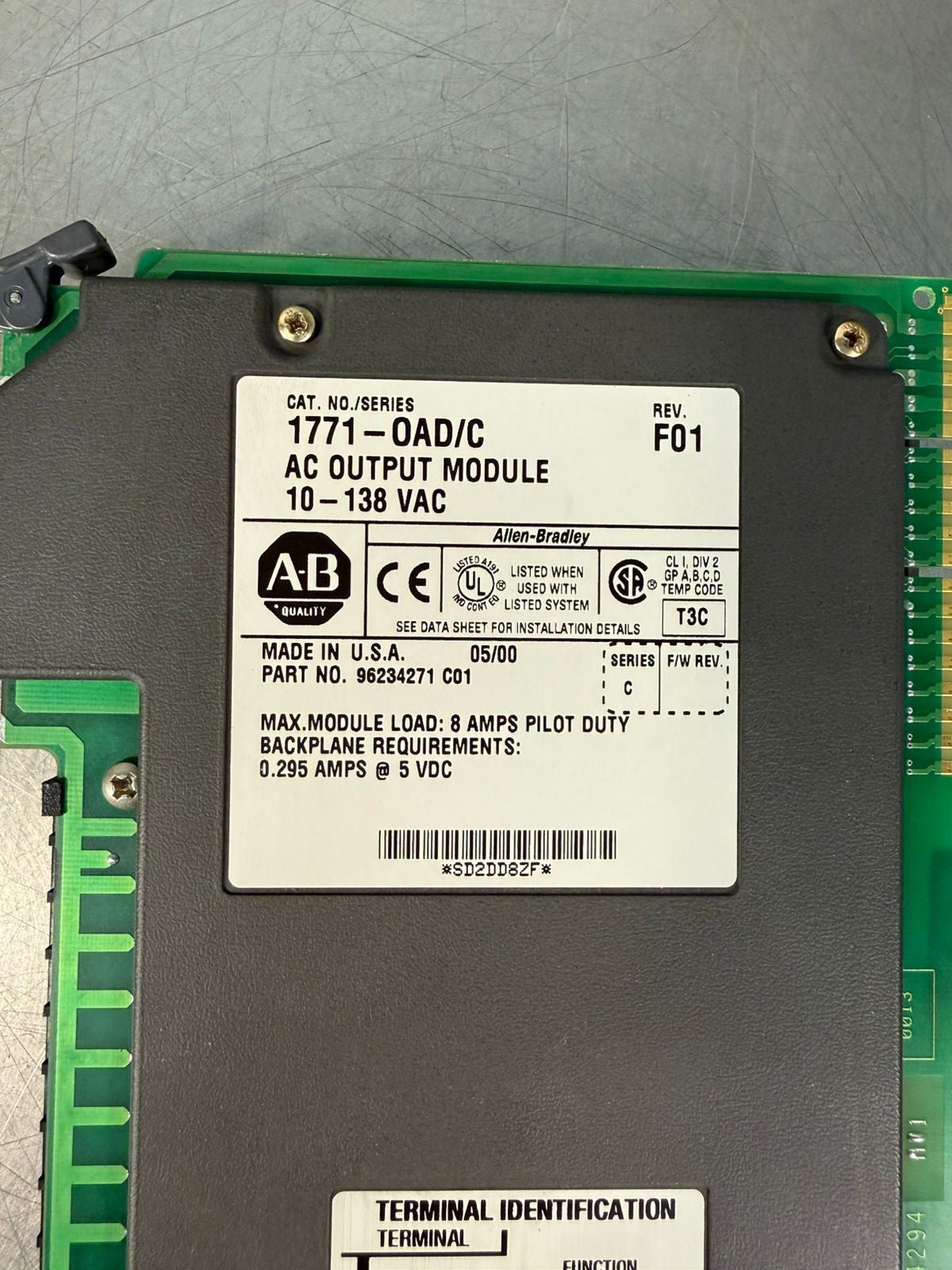 Allen Bradley 1771-0AD /C Ac Output Module 10-138 Vac Rev F01 (7.3.5)