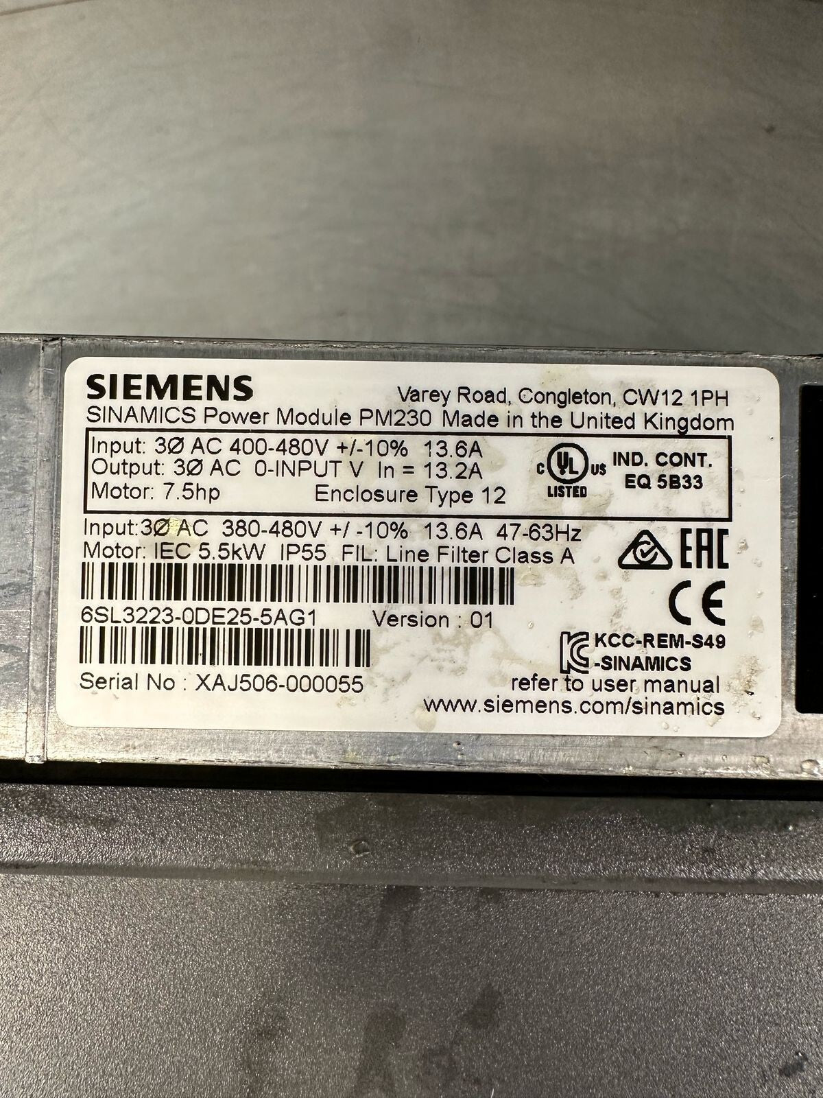 Siemens 6SL3223-0DE25-5AG1 Sinamics PM230 (5.3.2)