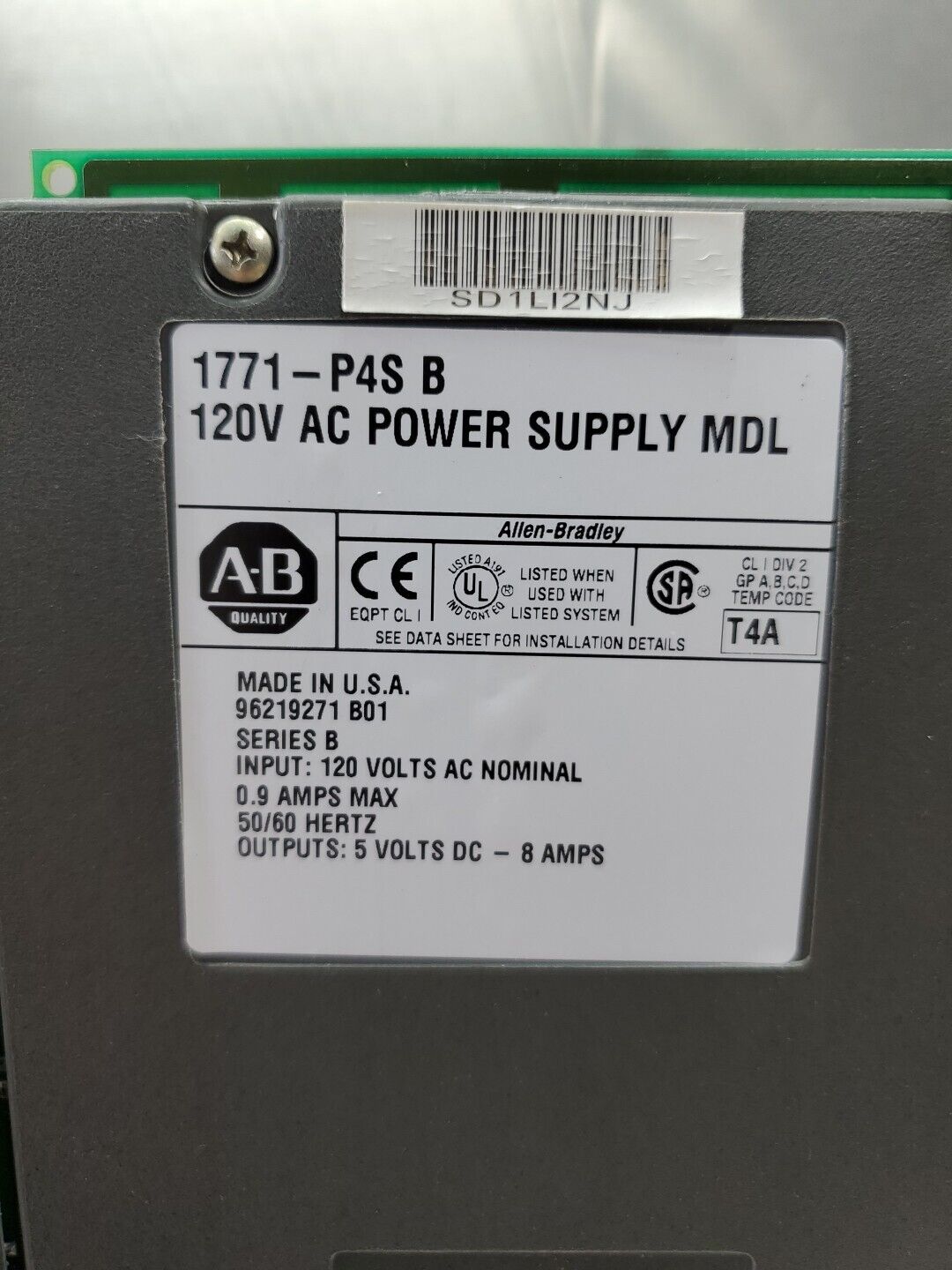 Allen Bradley 1771-P4S/B 120V AC Power Supply Module.                      3C-29