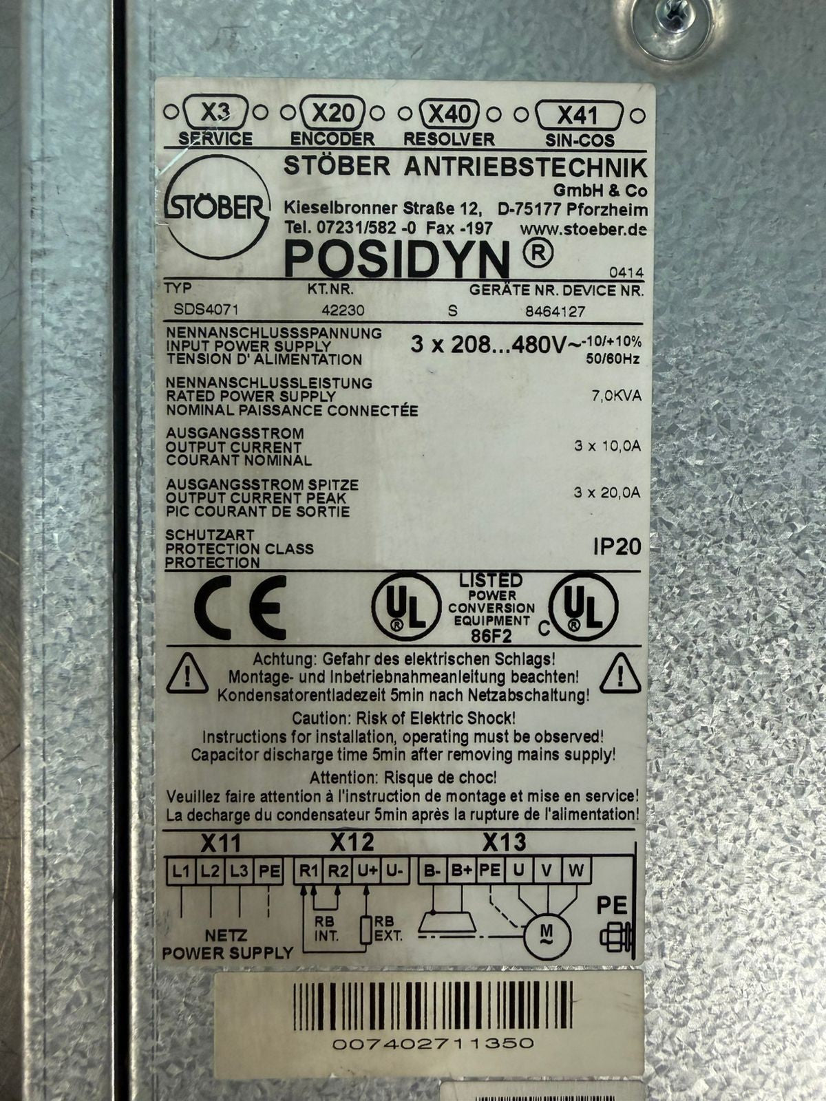 Stober SDS4071 Servo Drive Posidyn SDS 4000 50/60Hz (5.6.5)