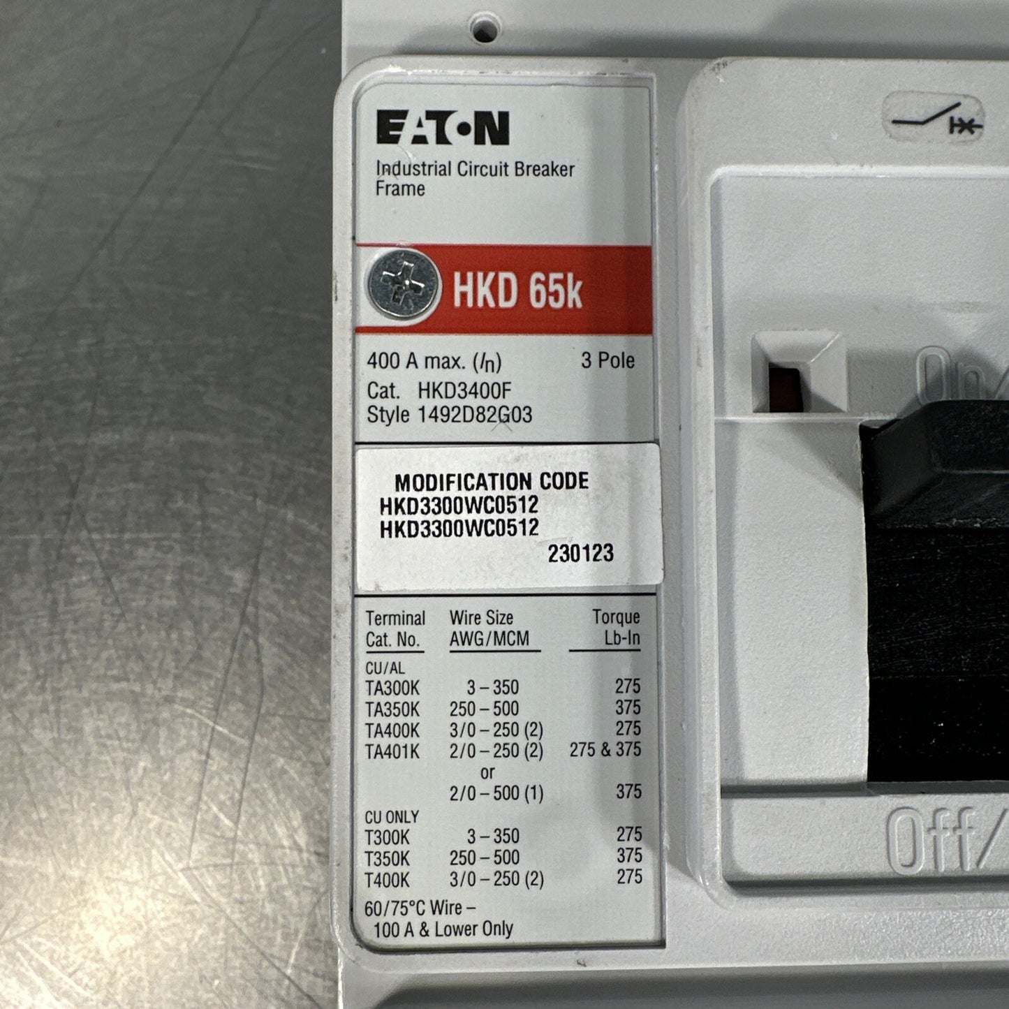 Eaton USD HKD330WC0512 Molded HKD 3P 300A 600V 50/60Hz 3Ph (BIN-1.3.5)