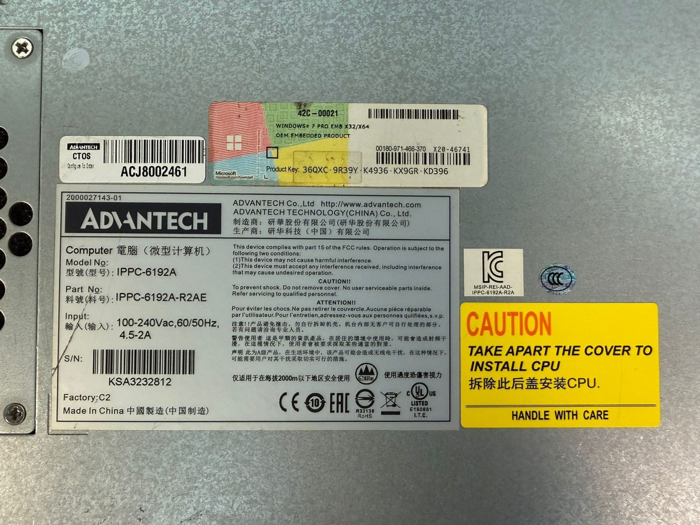 Advantech Ippc-6192A Industrial Panel PC 100-240Vac 60/50Hz (12.4.4)