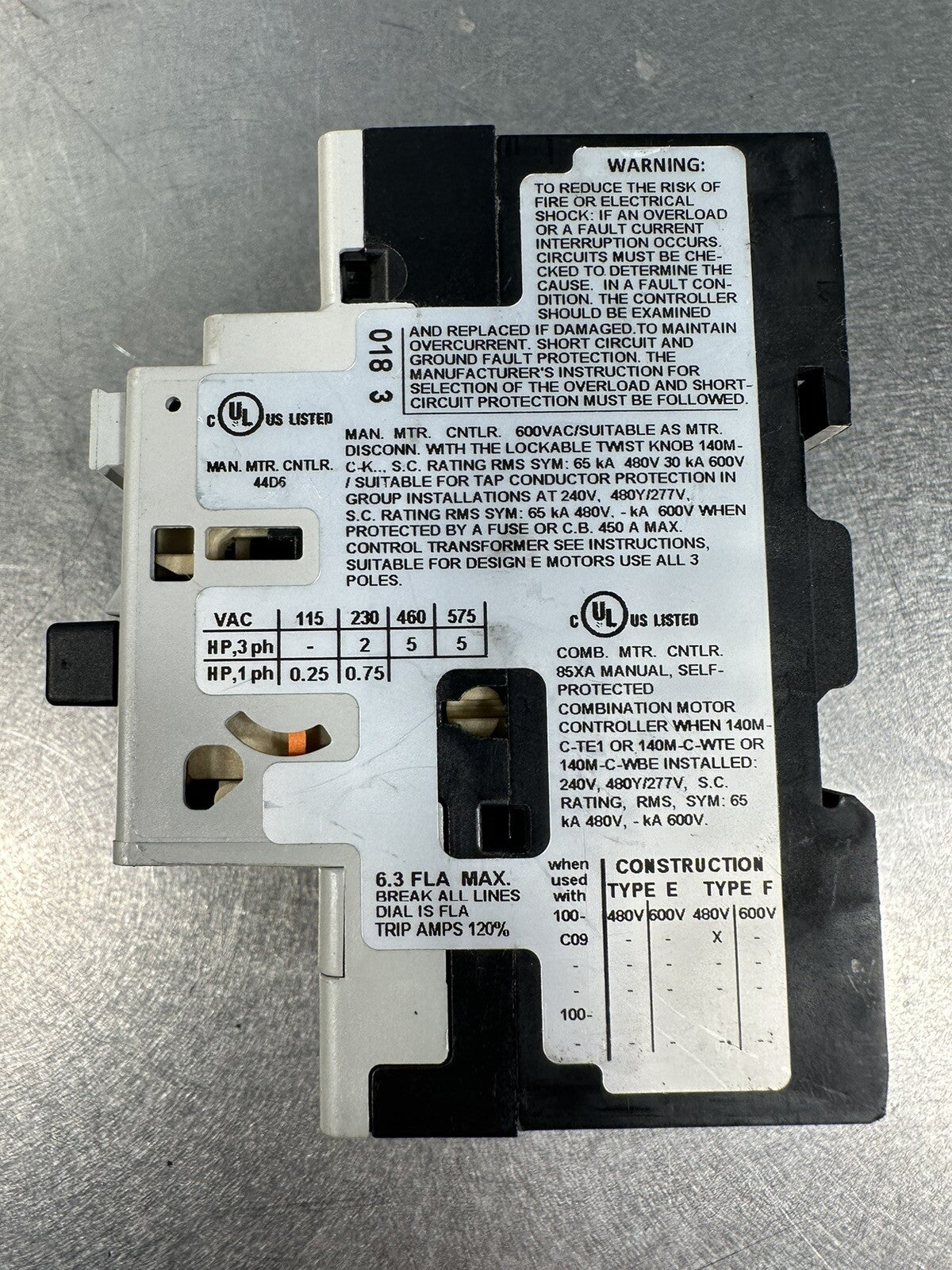 Allen Bradley 140M-C2E-B63 Series C Motor Protection Circuit Breaker (BIN-1.1)