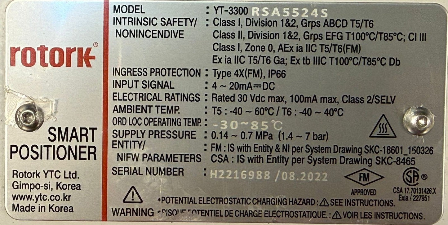 Rotork Yt-3300 RSA5524S Smart Positioner (4.1.1)
