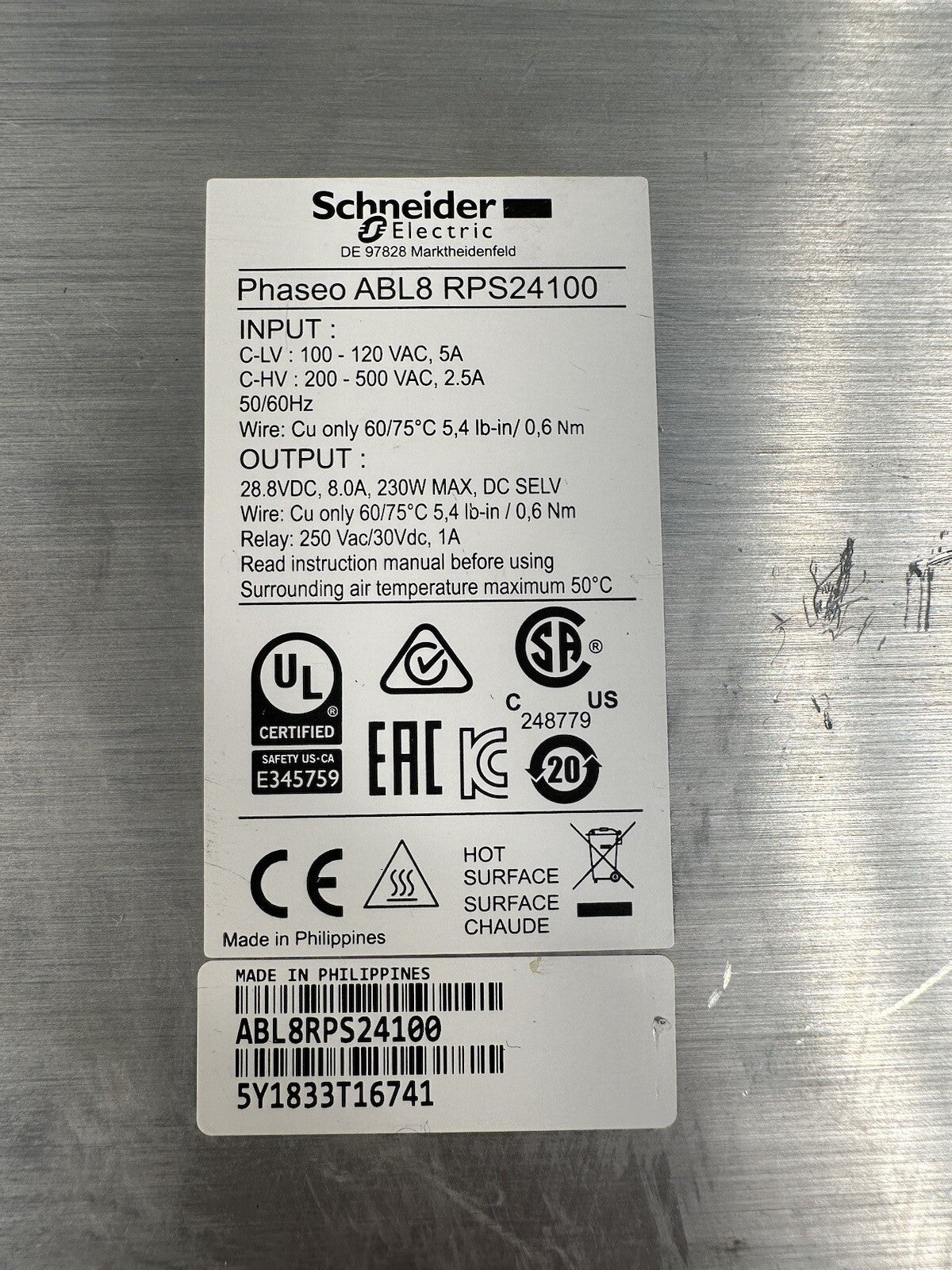 Schneider Electric ABL8RPS24100 Power Supply Module used CSQ (BIN-1.1.1)