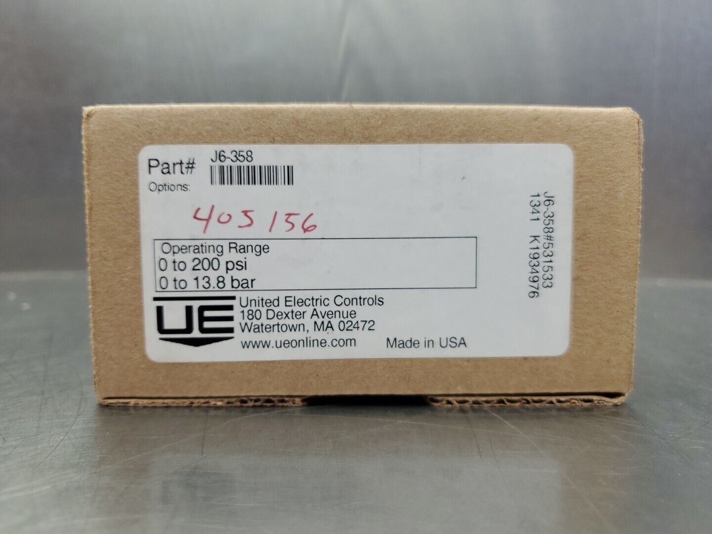 United Electric Controls J6-358 Pressure Switch, Option - 405156. 6E-19