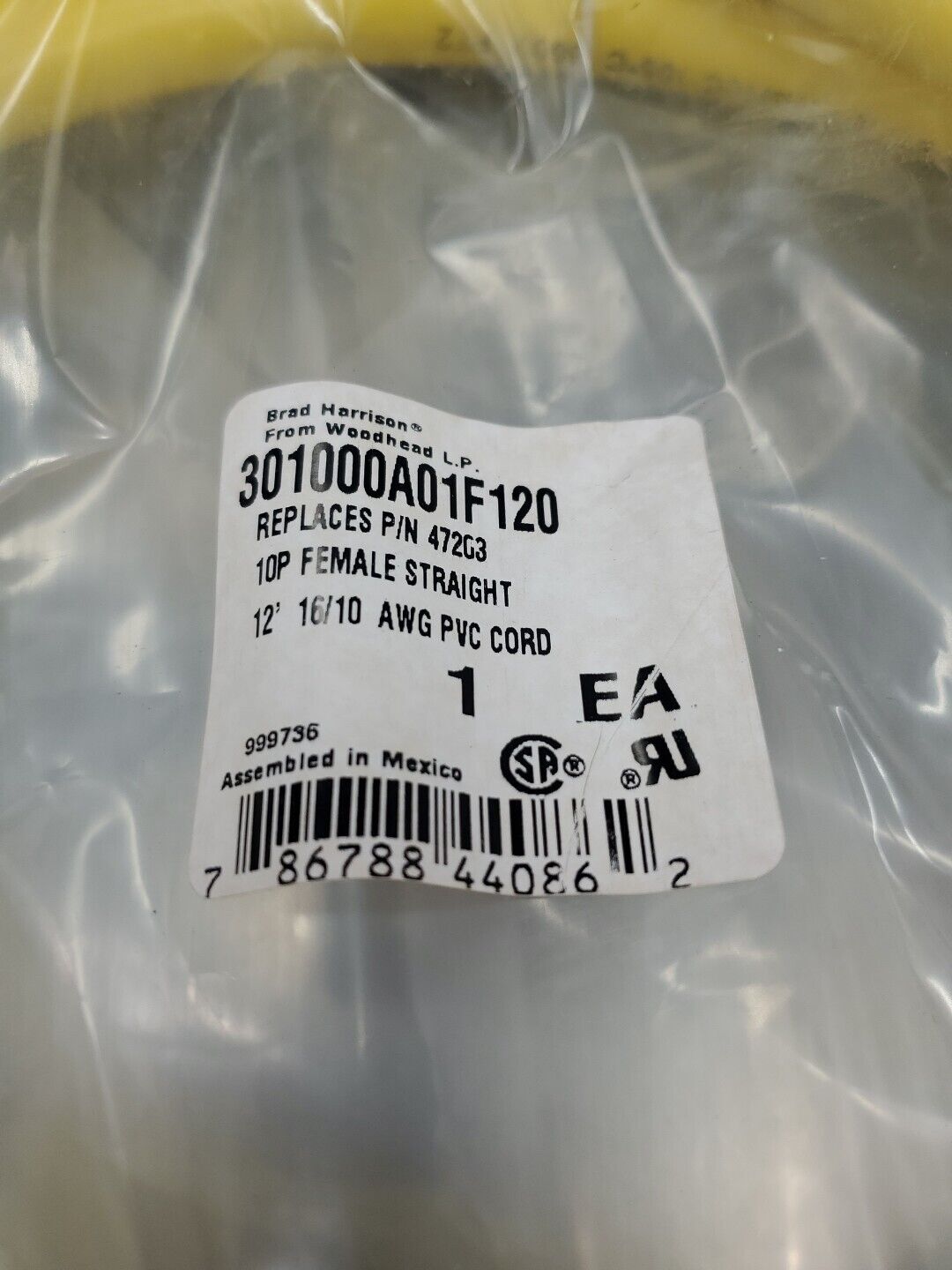 Brad Harrison 301000A01F120 10P Fem Straight 12' 16/10 AWG PLC Cord 5D-26