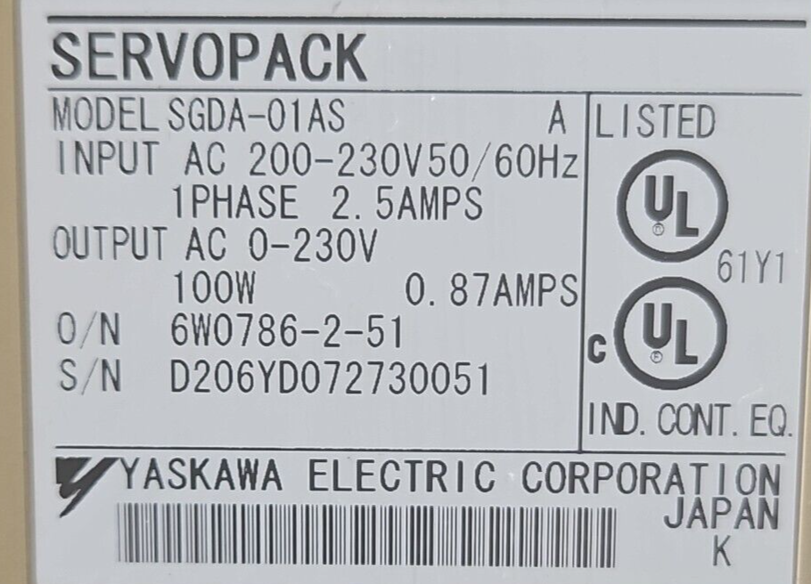 YASKAWA Electric Servopack SGDA-01AS Servopack (BIN2.3.3)