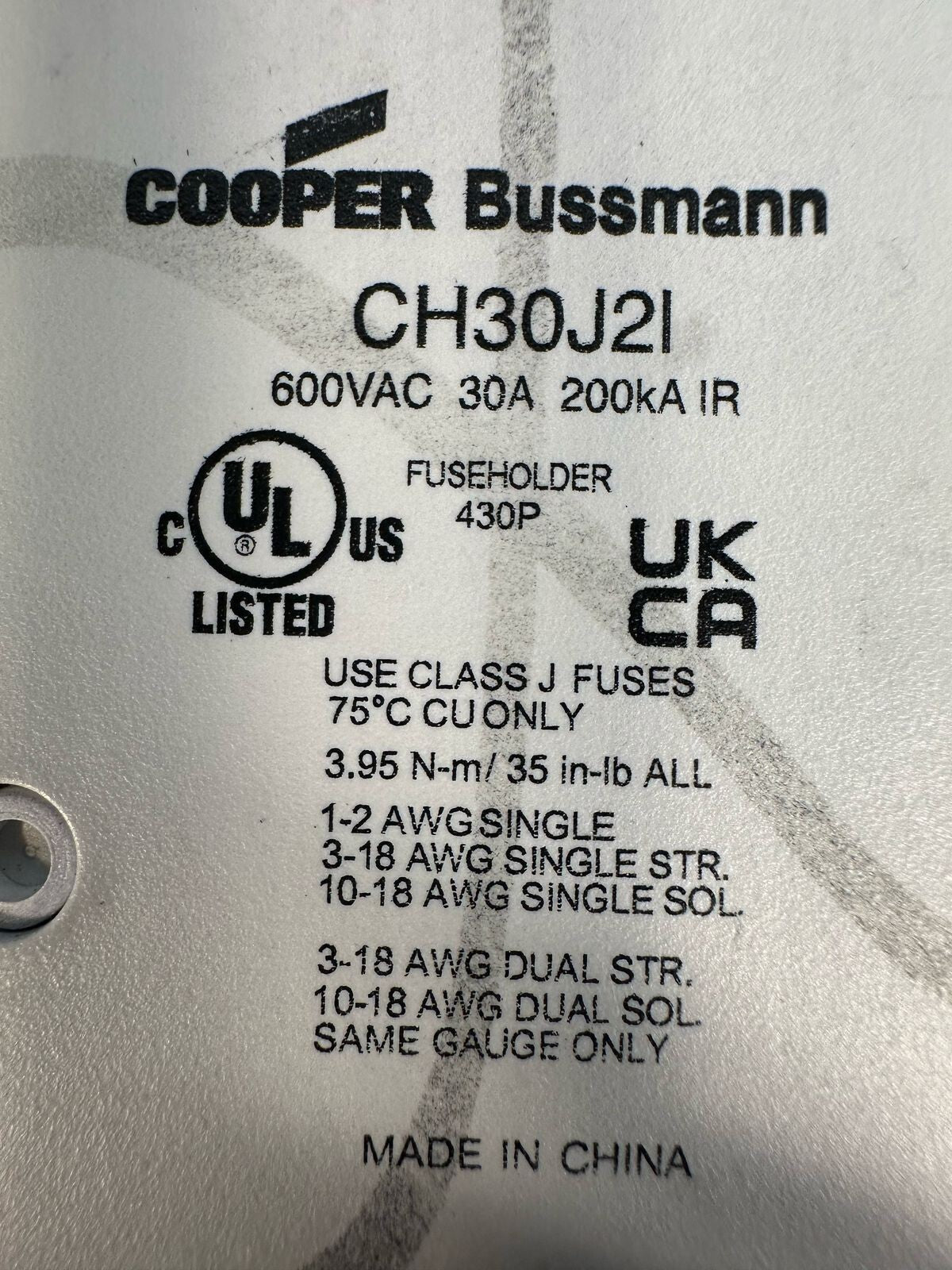 Bussmann CH30J2I Modular Class J Fuse Holder, 30 Amp 600V (7.3.5)
