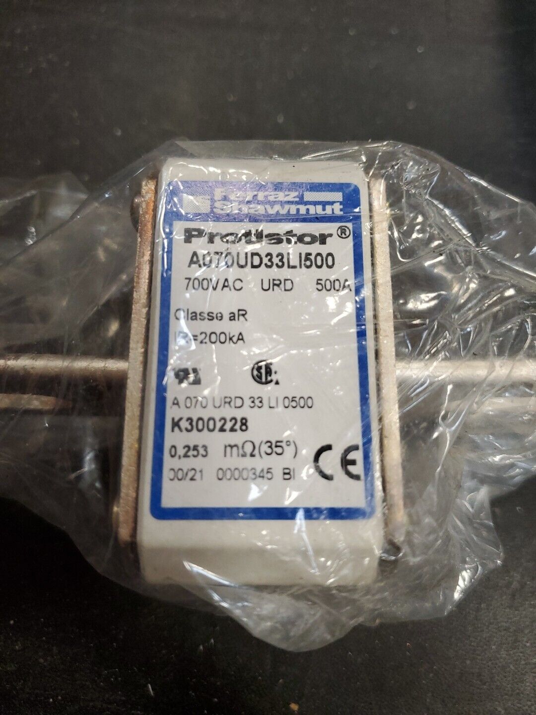 Ferraz Shawmut A070UD33LI500 (K300228) Protistor Fuse, 500A 700VAC. 4D-41