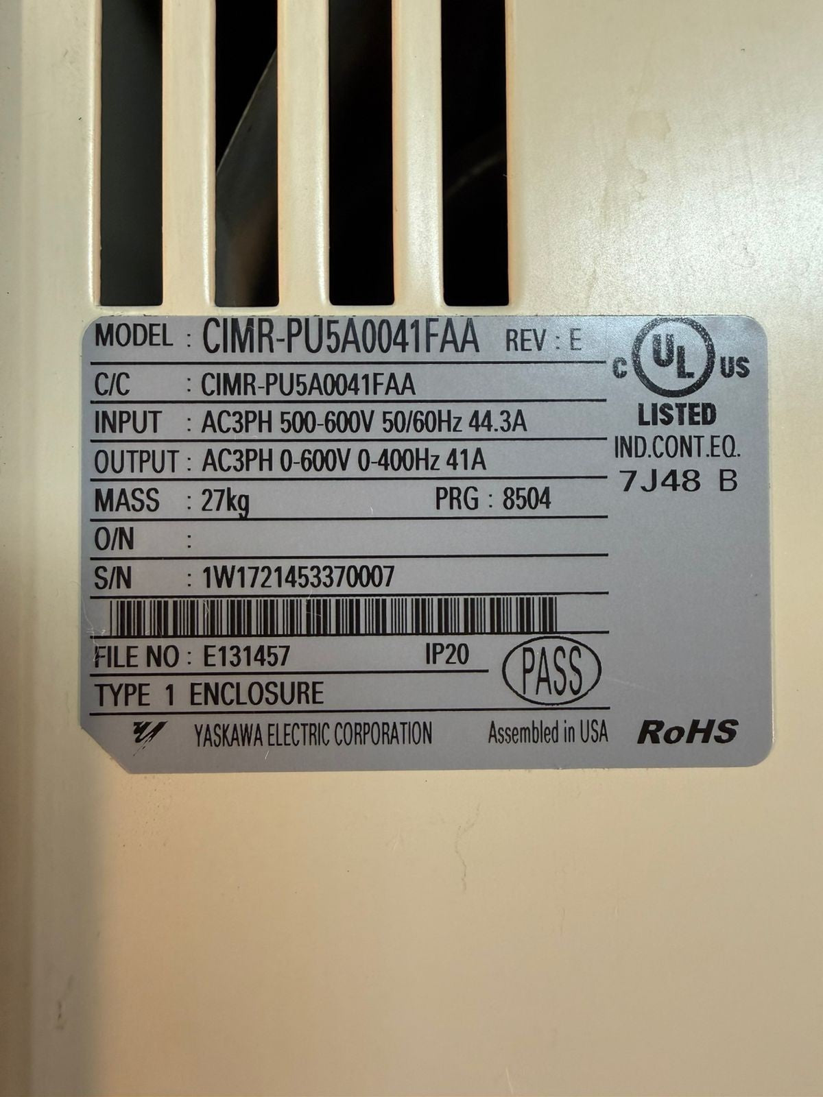 Yaskawa CIMRPU5A0041FAA Rev E 600V P1000 (4.6.4)