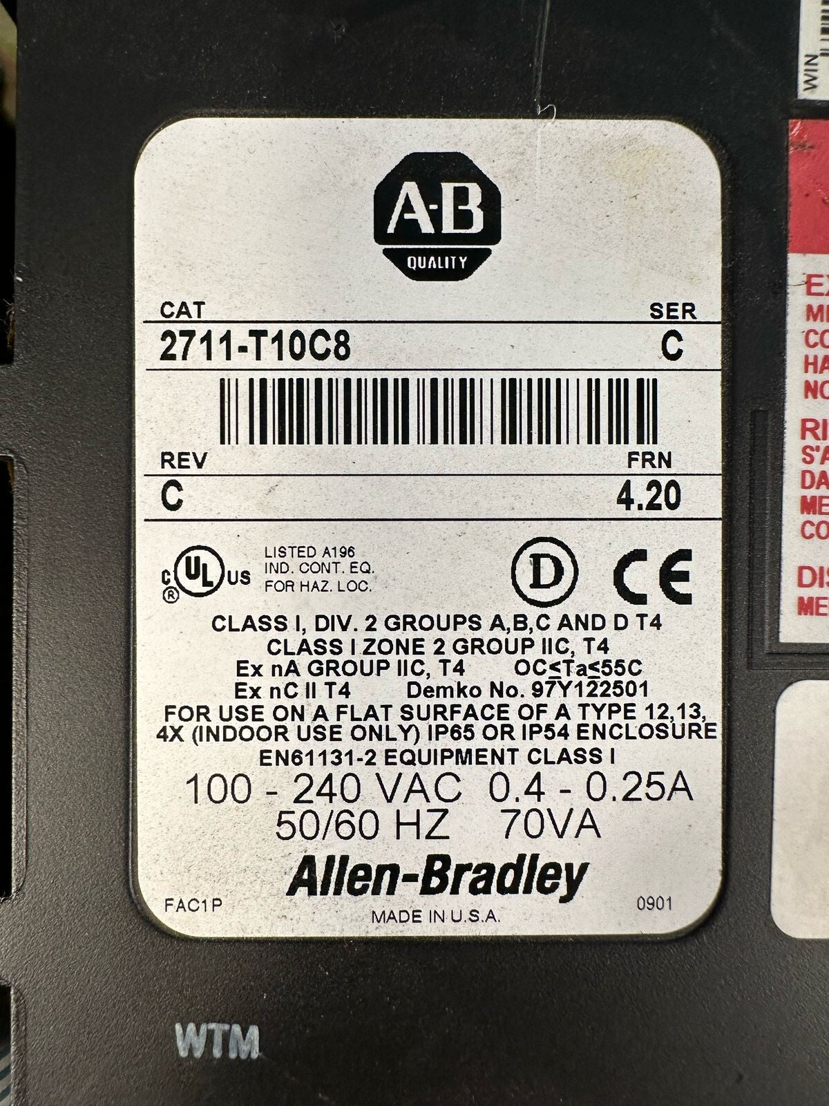 Allen Bradley 2711-T10C8 Series C Ver. C FRN 4.20 (8.6.6)