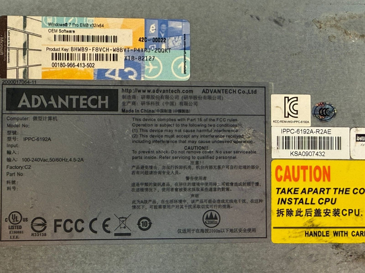Advantech Ippc-6192A Industrial Panel PC 100-240Vac 4.5-2A (12.4.3)