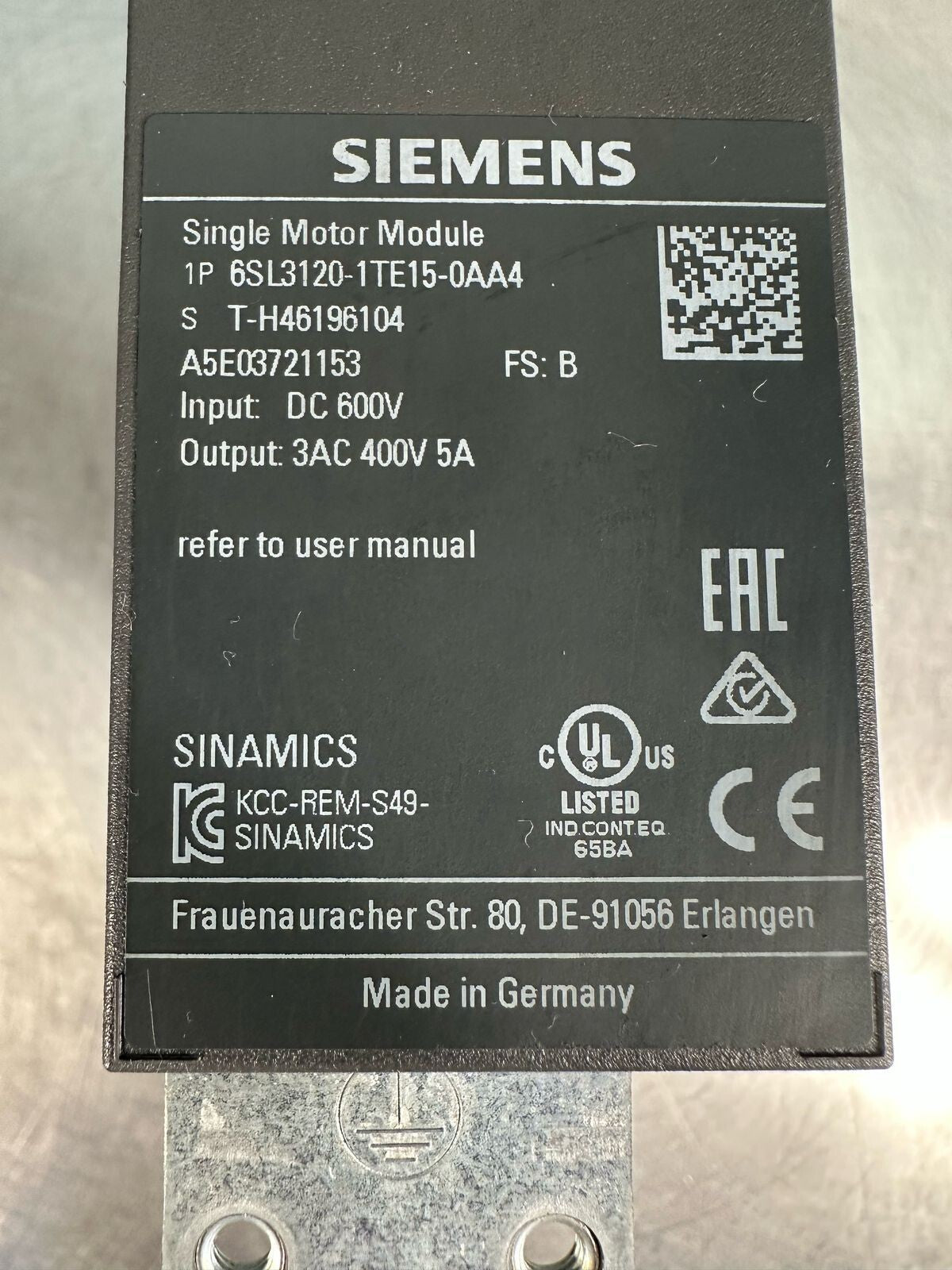 Siemens Sinamics 6SL3120-1TE15-0AA4 (8.4.2)