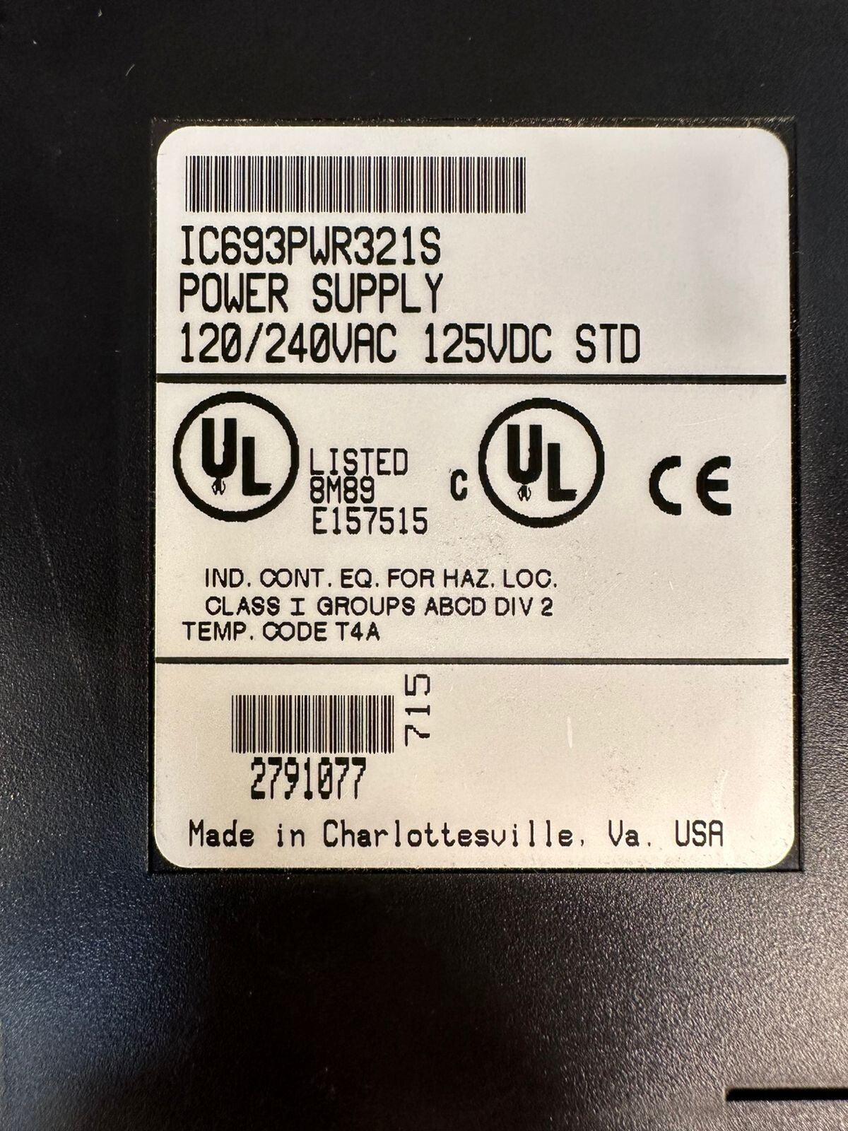 Ge Fanuc IC693PWR321S PLC Power Supply 90-30 120-24VDC 125Vdc Std (5.4.3)