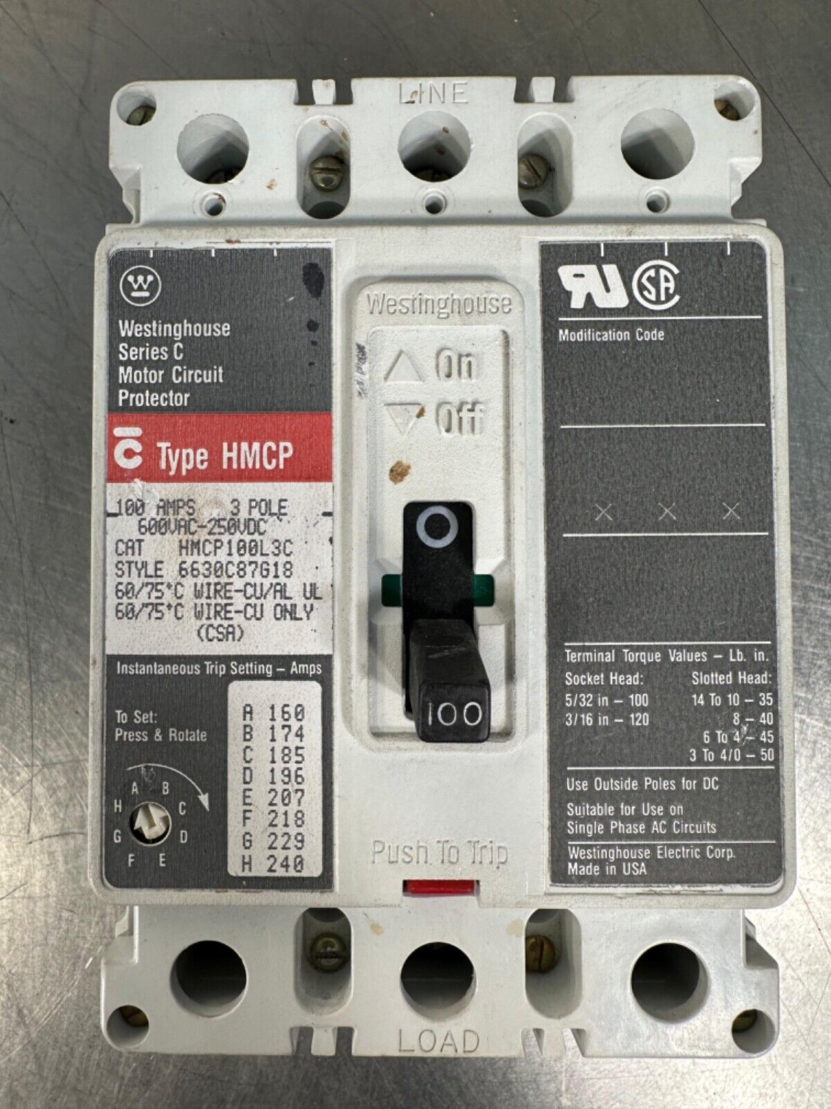 Westinghouse HMCP100L3C Ser C Motor Circuit Protector HMC-P100L3C (4C-29)