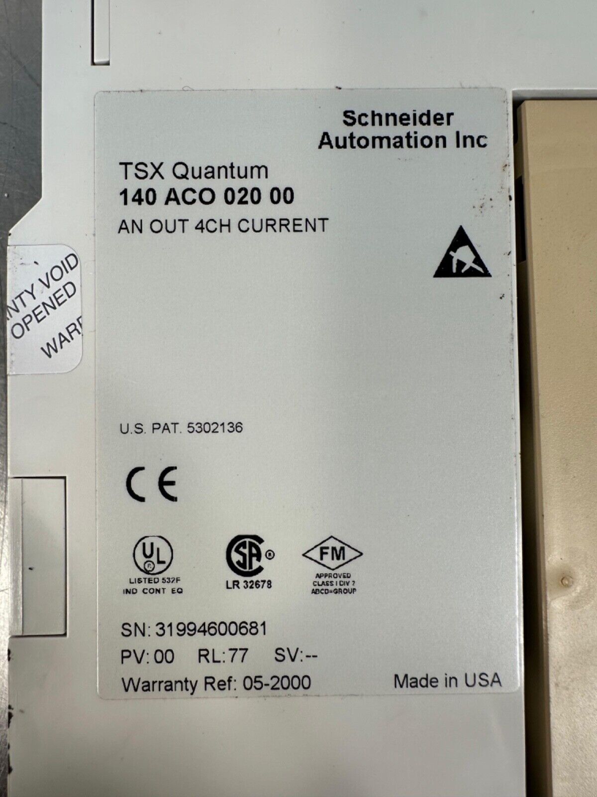 Schneider 140-ACO-020-00 Analog Output 4Ch Current Tsx Quantum (3C-26)