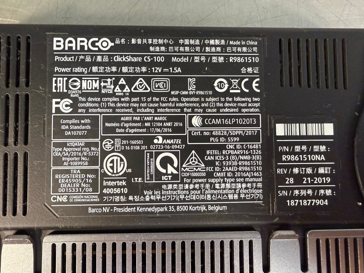 Barco ClickShare CS-100 Wireless Presentation System R9861510 (3.2.5)