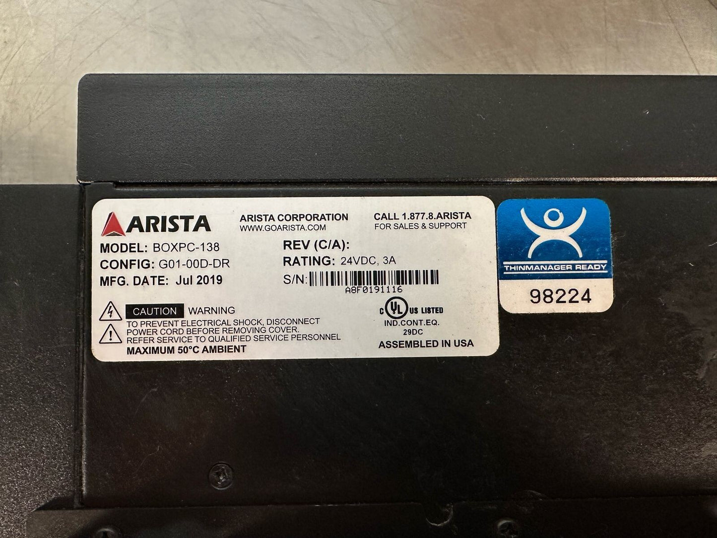 Arista BOXPC-138 PC 24VDC 3A REV. (C/A) (3.6.1)