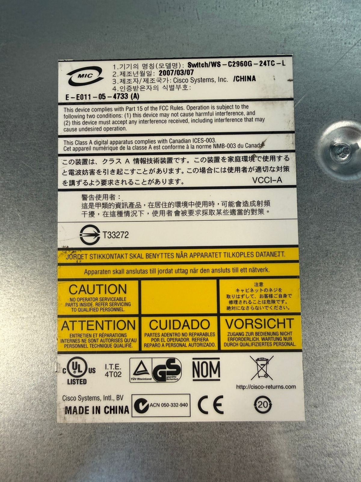 Cisco Ws-C2960G-24TC-L Switch /WSC2960G-24TC-L (8.2.7)