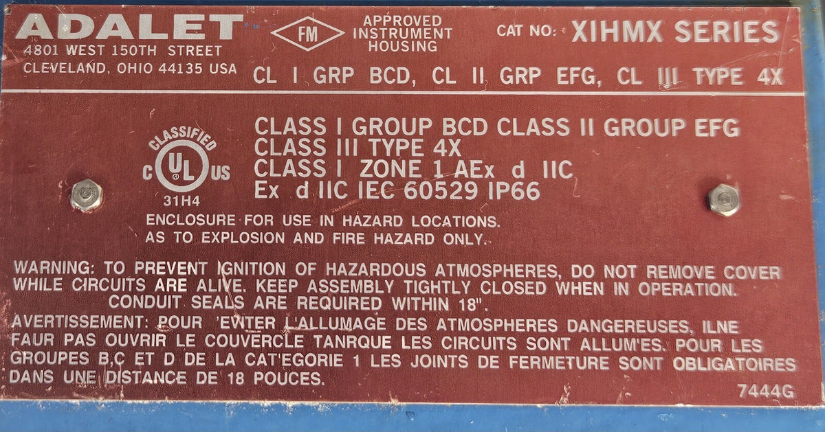 Adalet XIHMX Enclosure for hazard location (BIN731)