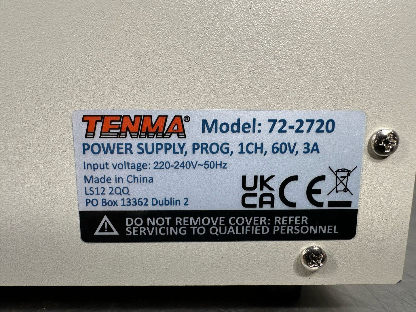 Tenma 72-2720 - Power Supply Prog, 1CH - 60v, 3A 220-240V ~50Hz (4.3.2 )