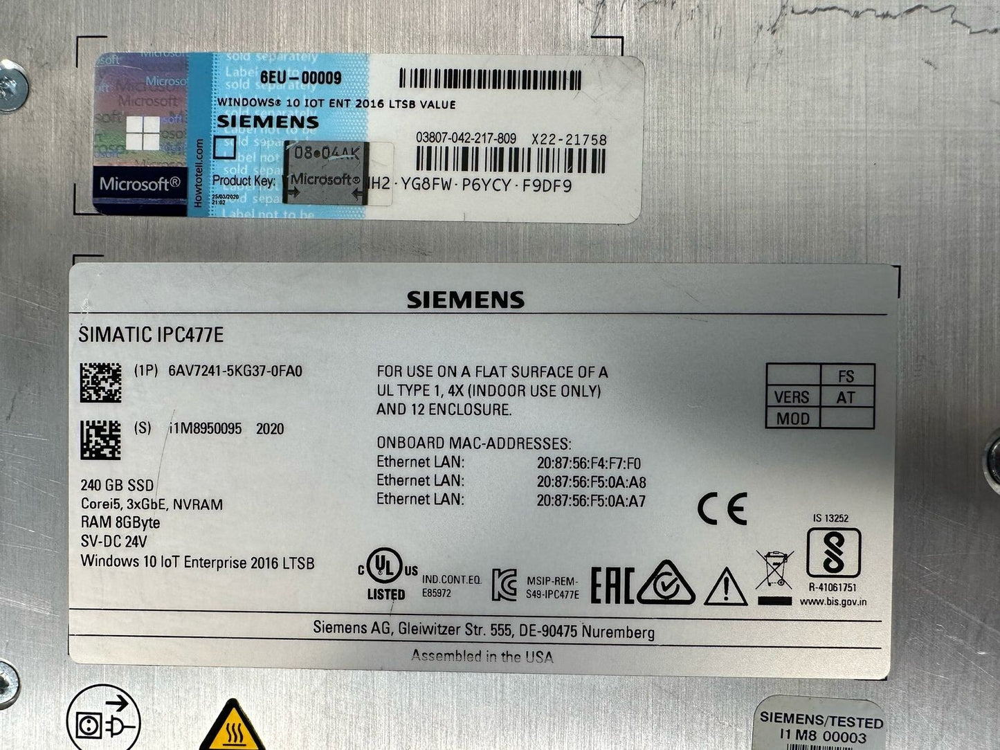 Siemens 6AV7241-5KG37-0FA0 SIMATIC IPC-477E 240-GB-SSD Core i5 8Gb (8.6.8)