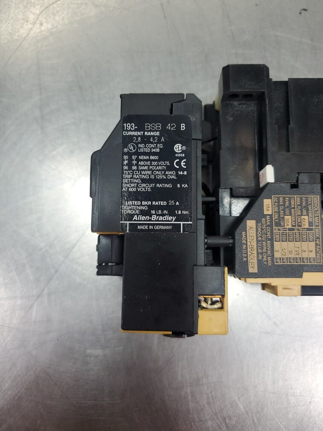 Allen-Bradley 100-A12ND3/B Contactor w/193-BSB42B Trip Module. 4C-13