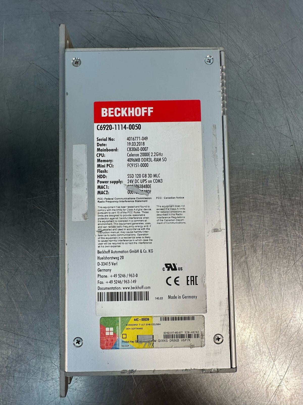 Beckhoff C6920-1114-0050 Industrial PC (8.5.1)