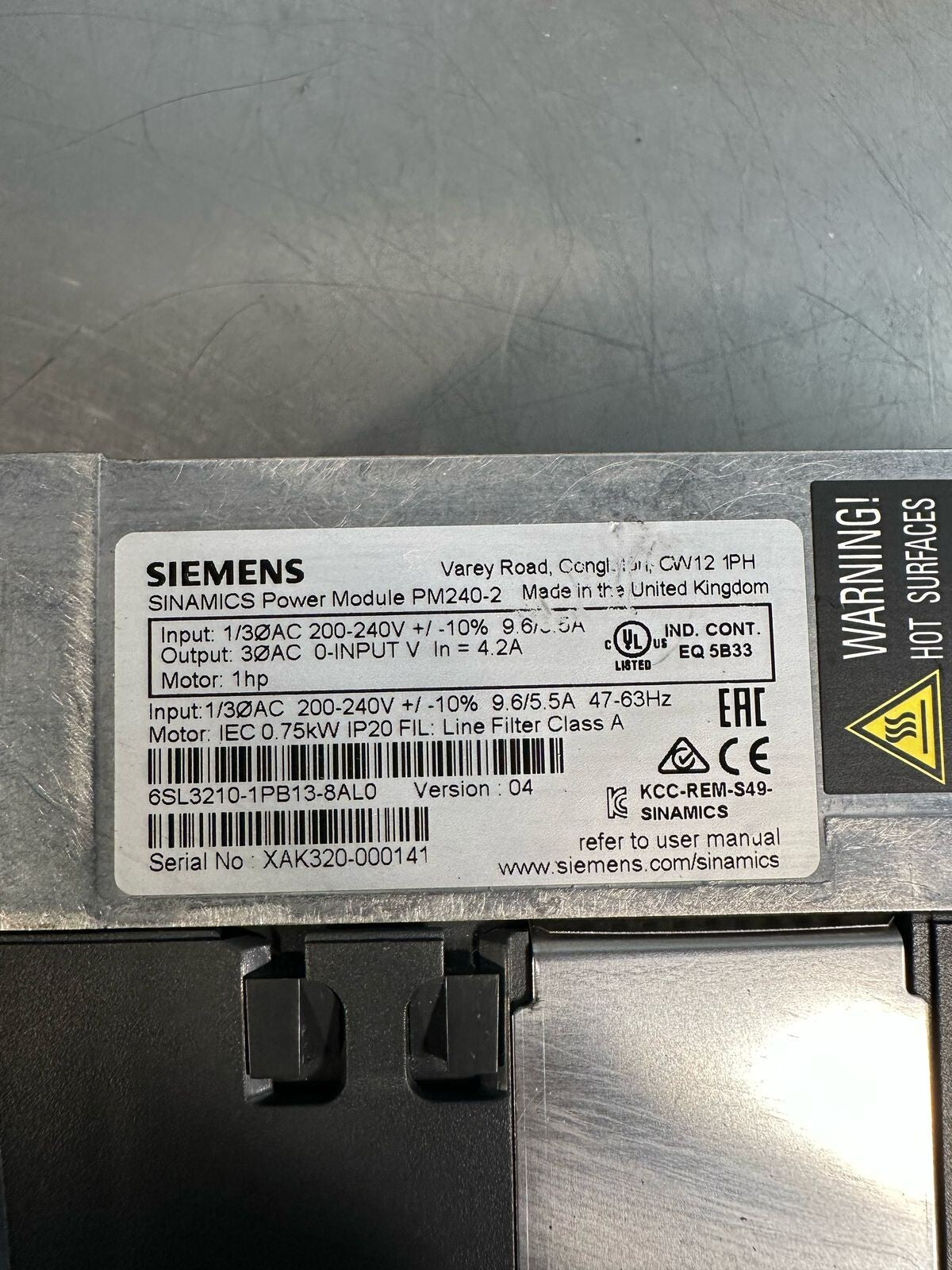 Siemens PM240-2 6SL3210-1PB13-8AL0 SINAMICS POWER MODULE (8.4.5)