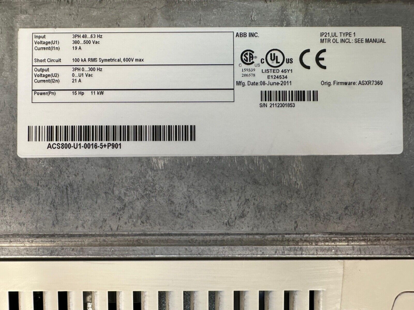 ABB ACS800-U1-0016-5+P901 / ACS800U100165P901 (1A-30)