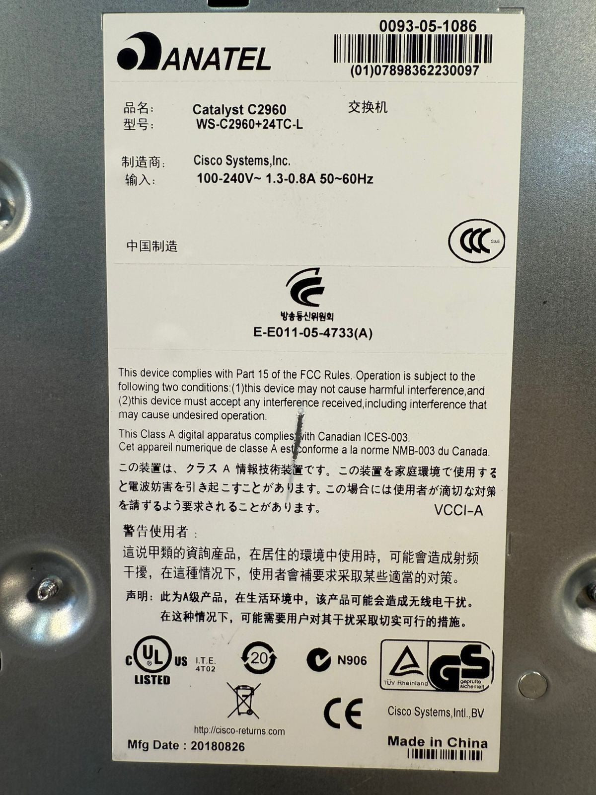 Cisco Catalyst WS-C2960+24TC-L 100-240V 24-Ports Switch (12.5.5)