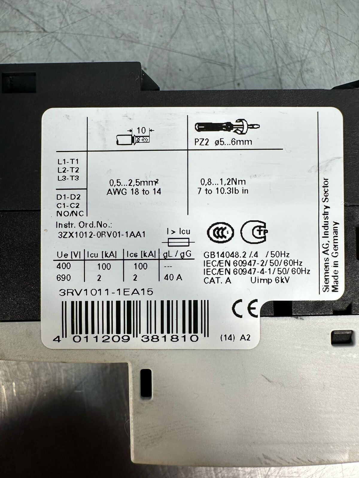 Siemens 3RV1011-1EA15 SIRIUS Circuit Breaker (7.4.3)