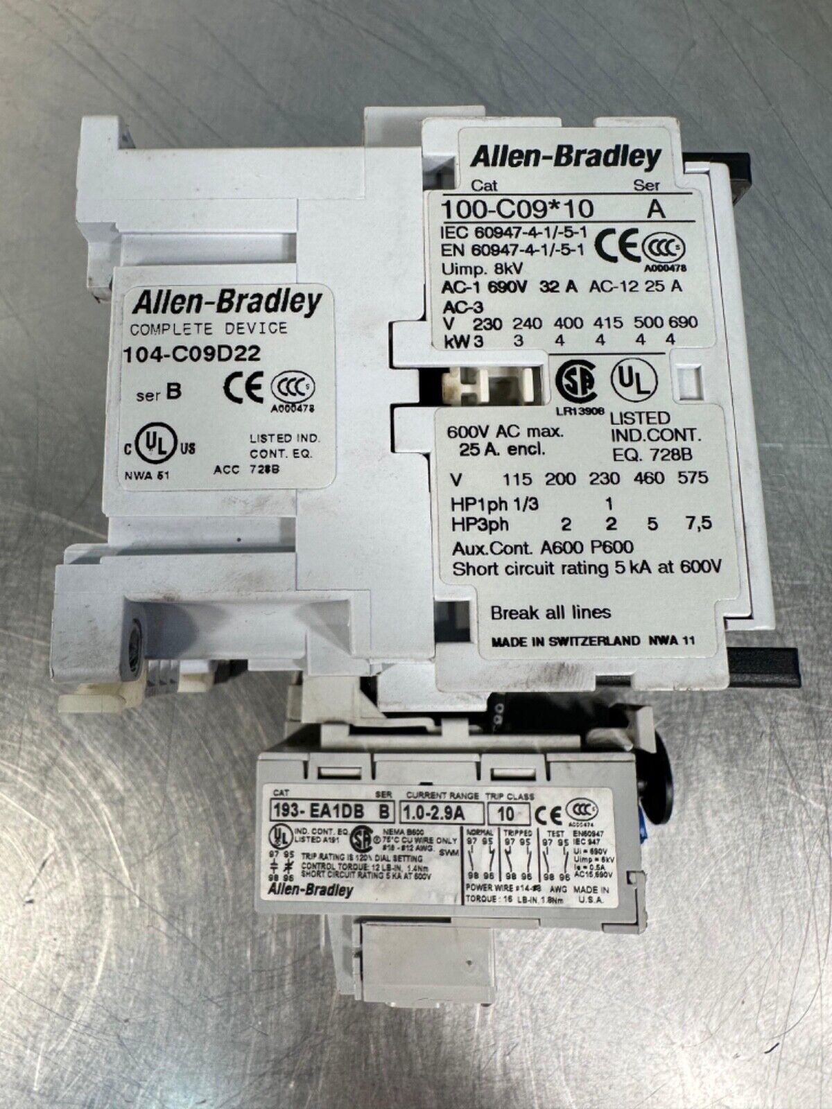 Allen Bradley 100-C09*10 w/ 193-EA1DB Contactor w/ 104-C09D22 (3E-30)
