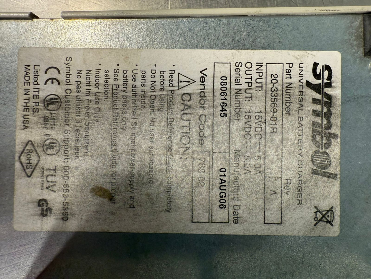 Symbol 20-33569-01R Rev. A 4Slot Bat Charger w/ 21-32665-15R Rev.C (5.5.5)
