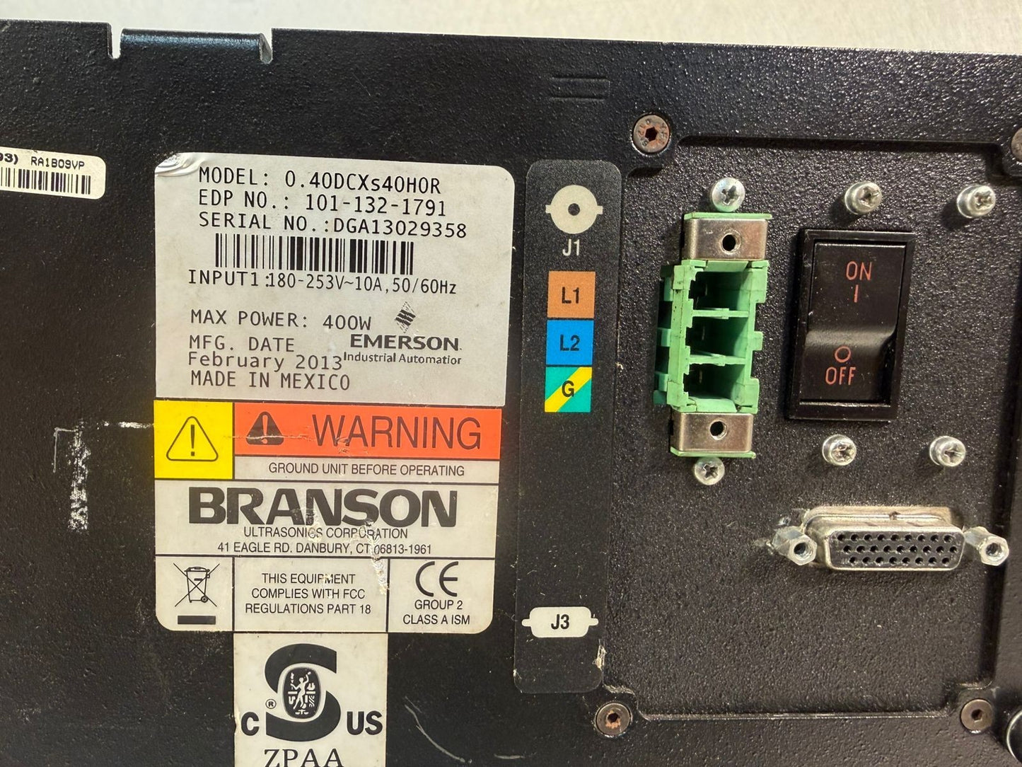 Branson 0.40Dcxs40H0R Power Supply 180-253V 10A 50/60Hz VAC 400W (7.6.4)