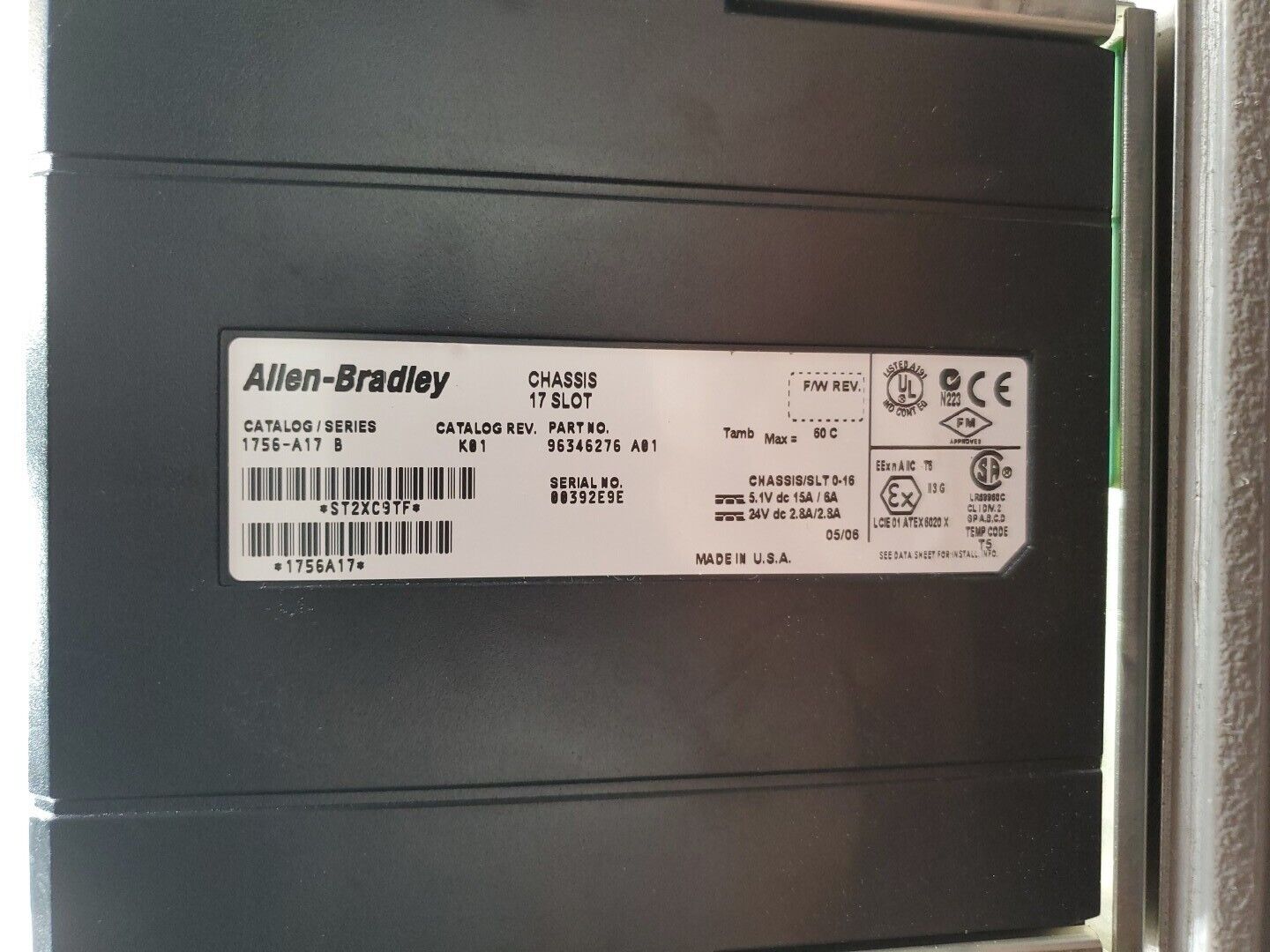 Allen-Bradley 1756-A17/B 17-Slot Chassis w/1756-PA75/B Power Supply. 3A-13