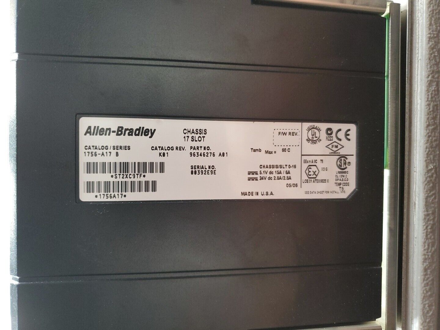 Allen-Bradley 1756-A17/B 17-Slot Chassis w/1756-PA75/B Power Supply.       3A-13