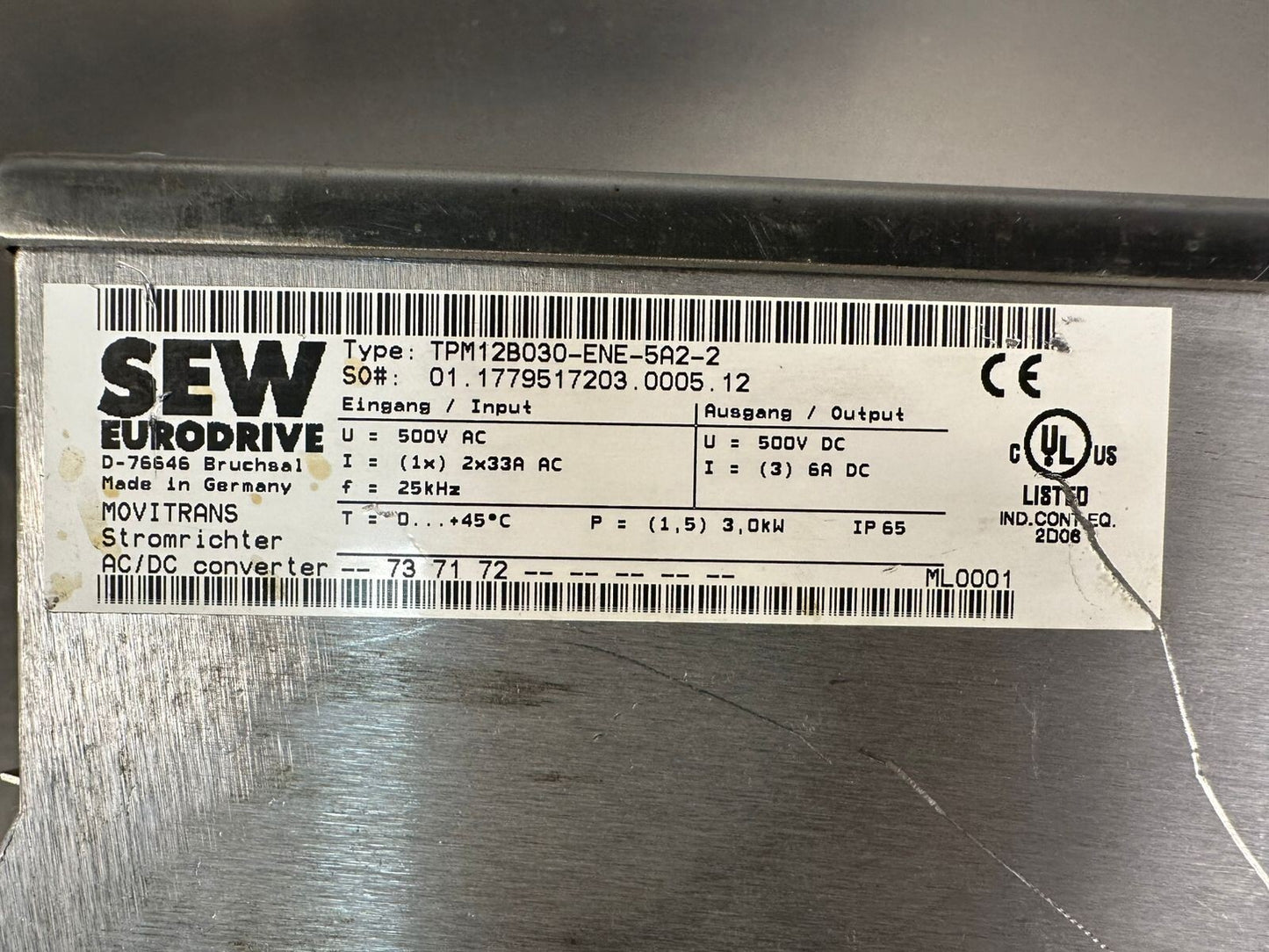 Sew Eurodrive TPM12B030-ENE-5A2-2 Adjustment Controller D76646 (3.6.2)
