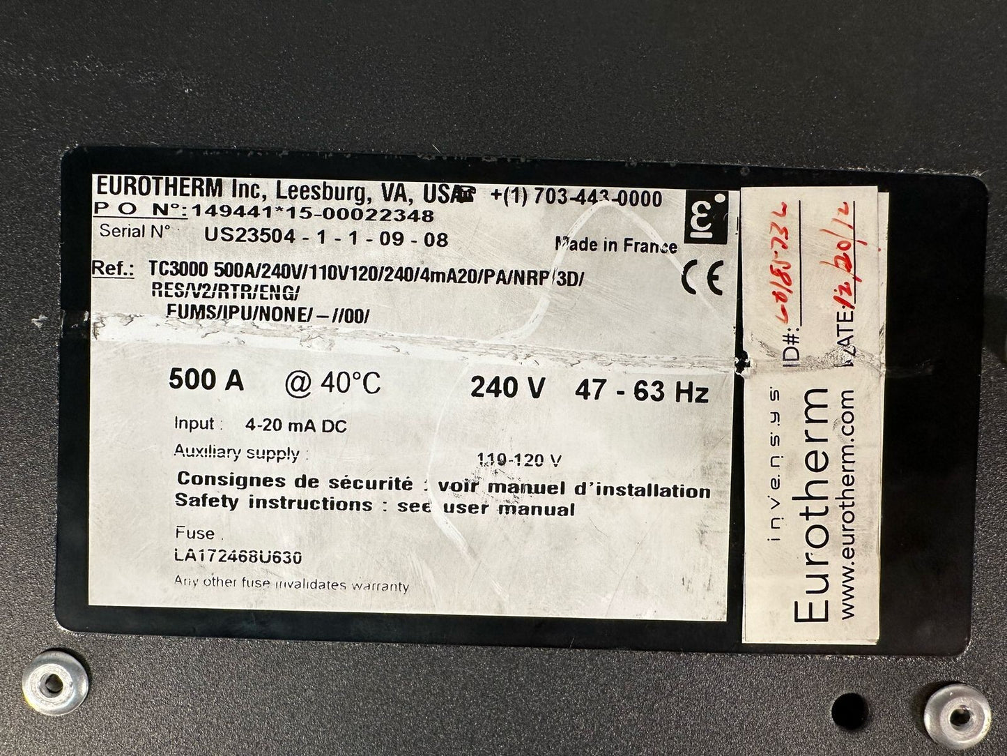 Eurotherm TC3000 Power Control Drive 500A 4-20mA DC 240V 47-63Hz (8.5.7)