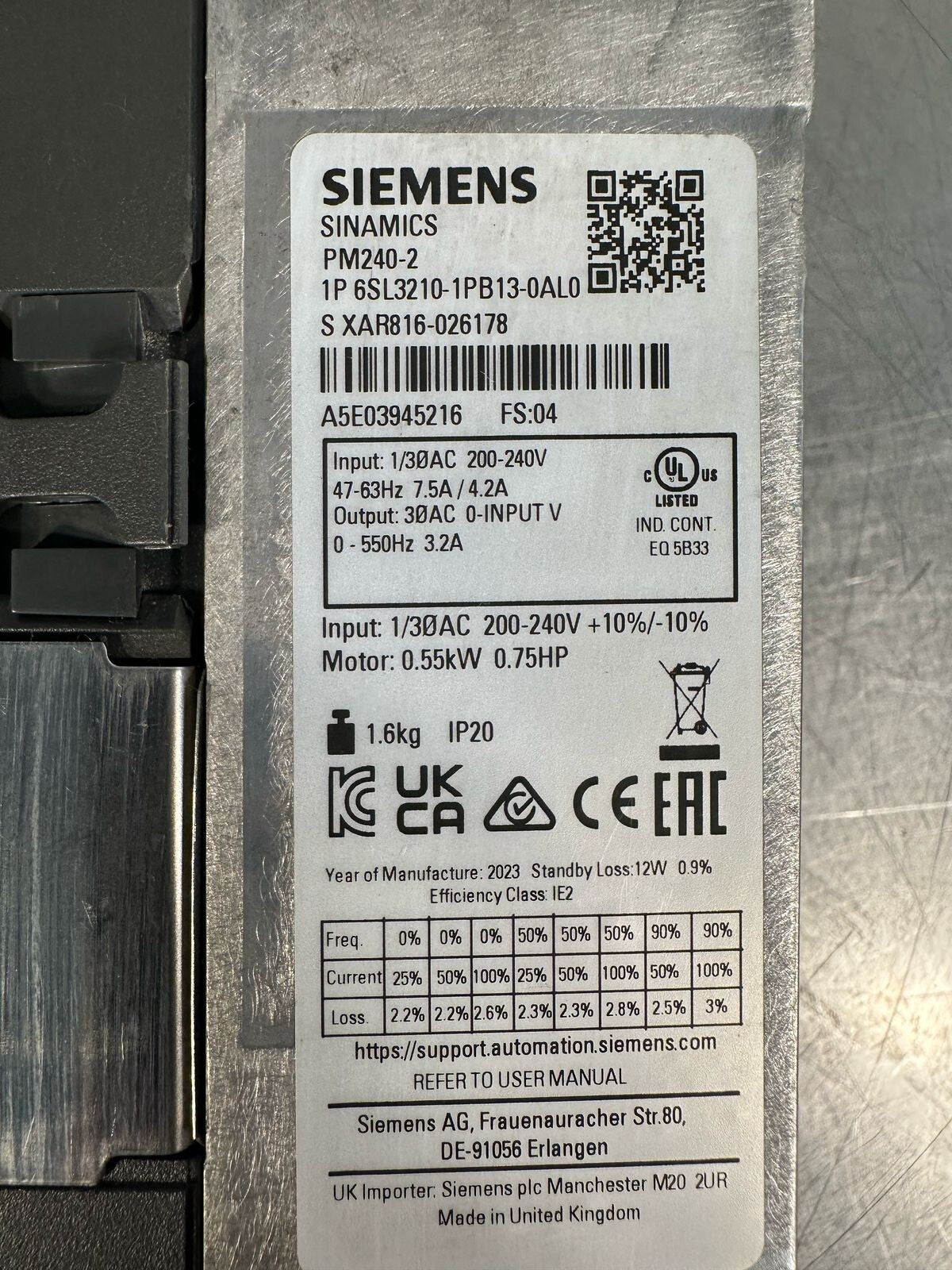 Siemens PM240-2 6SL3210-1PB13-0AL0 SINAMICS (8.4.4)
