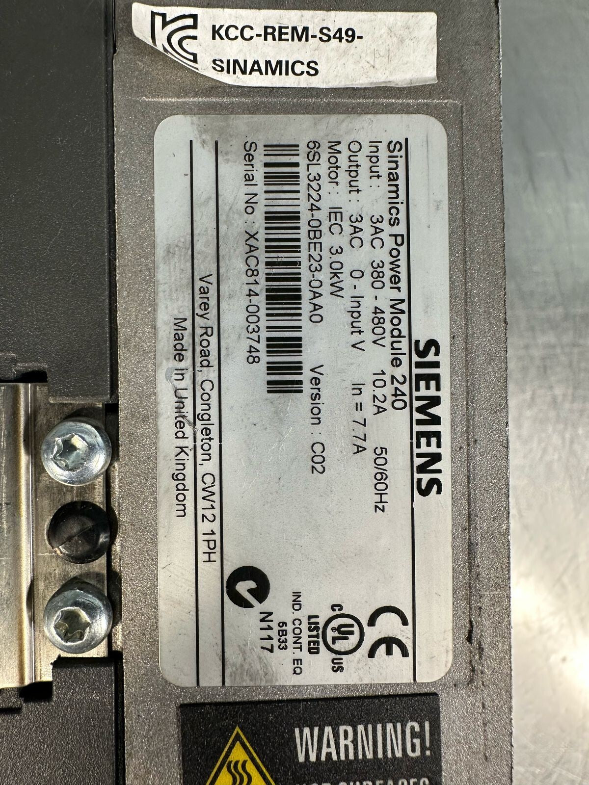 Siemens Sinamics Power Module 240 6SL3224-0BE23-0AA0 3kW VFD 380-480V(8.5.2)