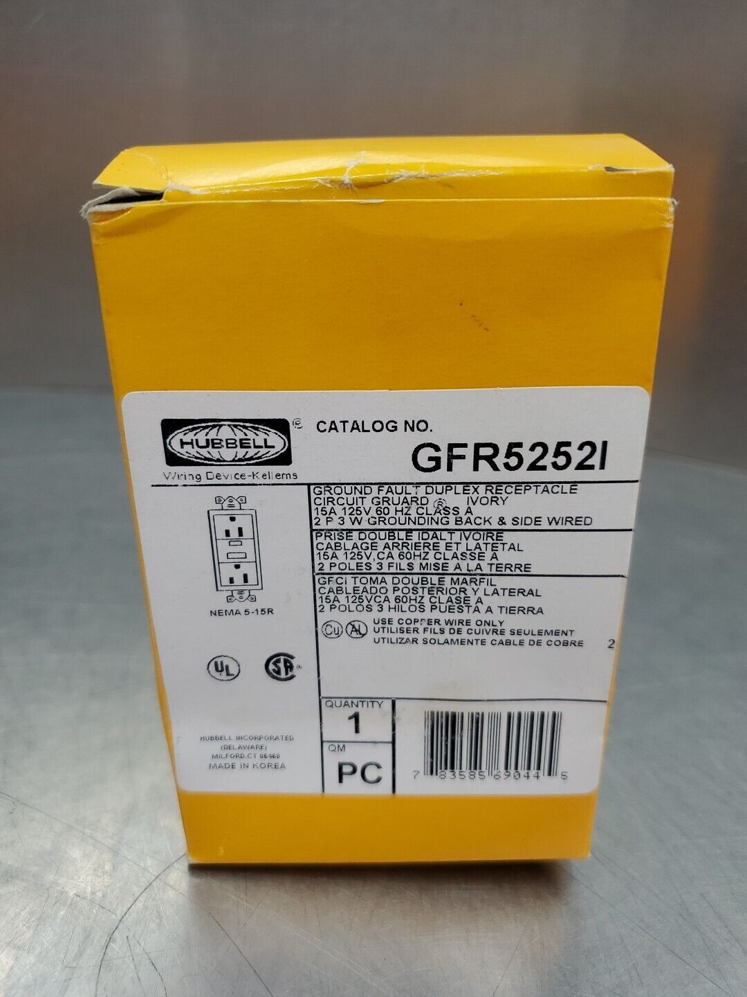HUBBELL GFR52521 Ground Fault Receptacle, 15A 125V 60HZ. 4B-37
